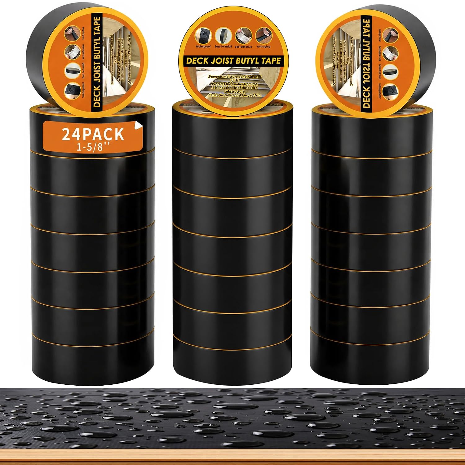 JOAPRIL Joist Tape for Decking 1-5/8 x 50' 24 Pack | Butyl Tape. Waterproof Seal. Weather-Resistant. Self-Adhesive Flashing Tape. For Wood Decks. Beams And Roofs