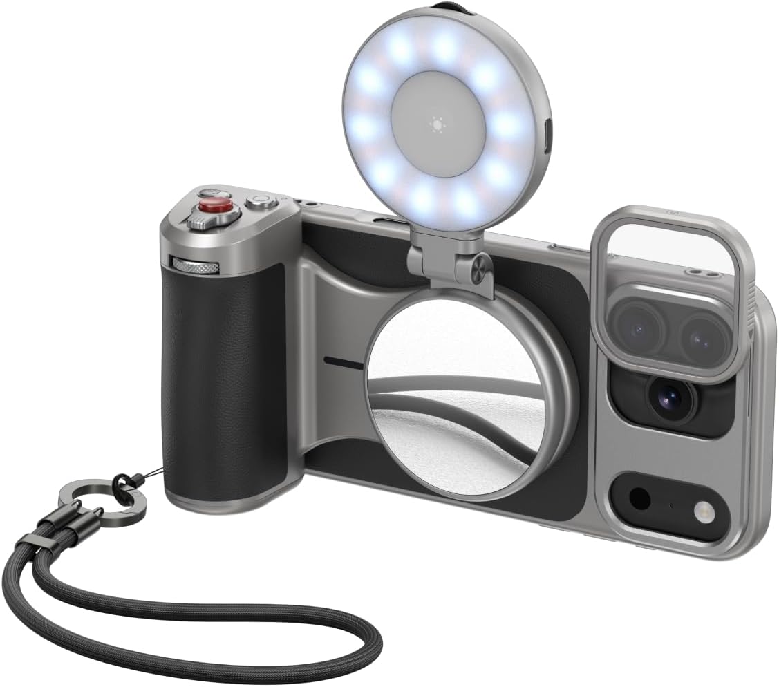 TELESIN Master Grip with C03 Selfie Light Universal for iPhone/MagSafe | Magnetic Phone Camera Grip Creator Kit Built 3200mAh Battery Wireless Charging -【Graphene Case Only For iPhone 17 Pro Max】