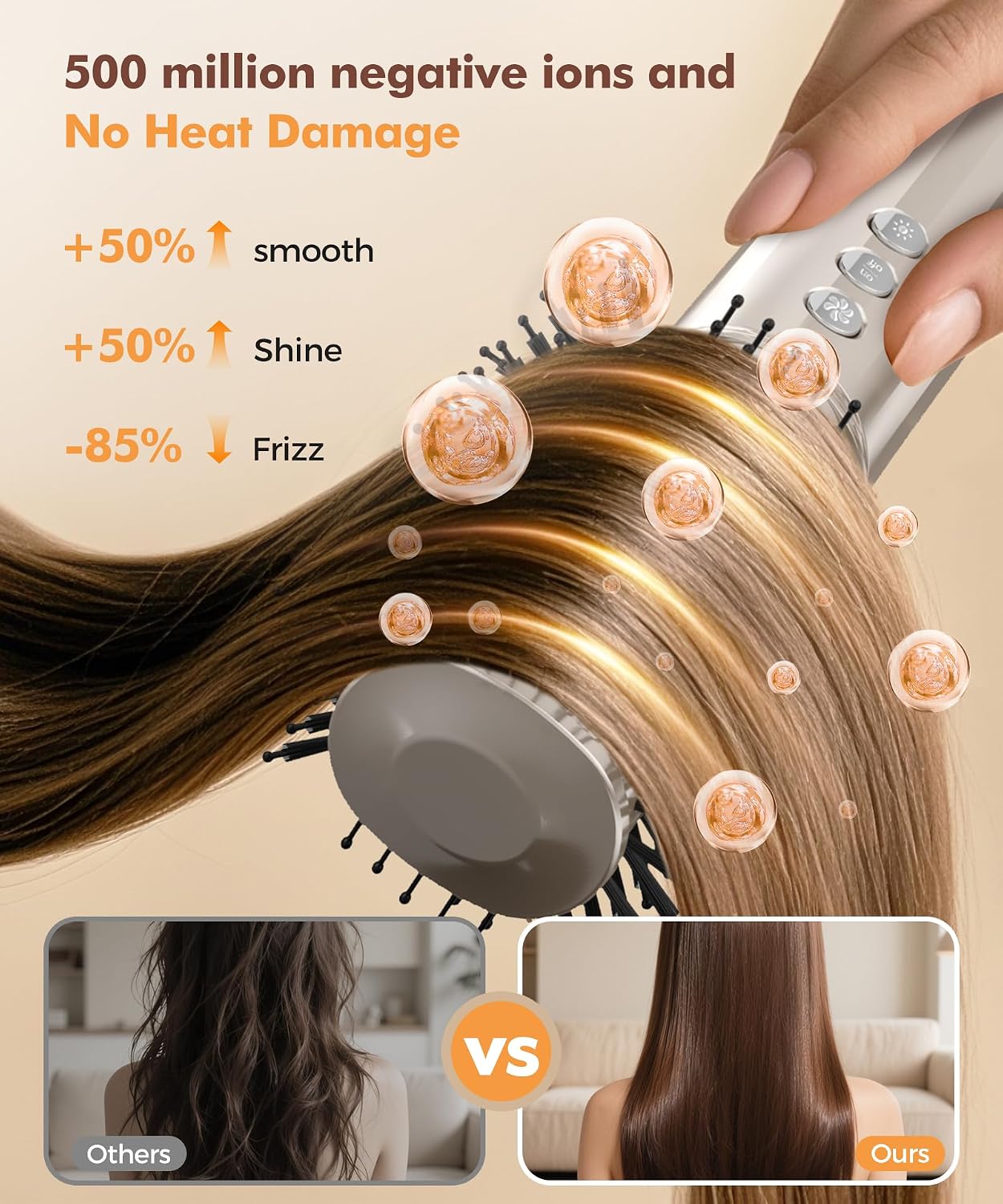 Cosy Companions 6 in-1 Hair Dryer Brush. 150.000 RPM High-Speed Negative Ionic. Blow Dryer Brush for Fast Drying. Hot Air Brush for Curling/Volumizing/Straightening with Travel Bag. Gold