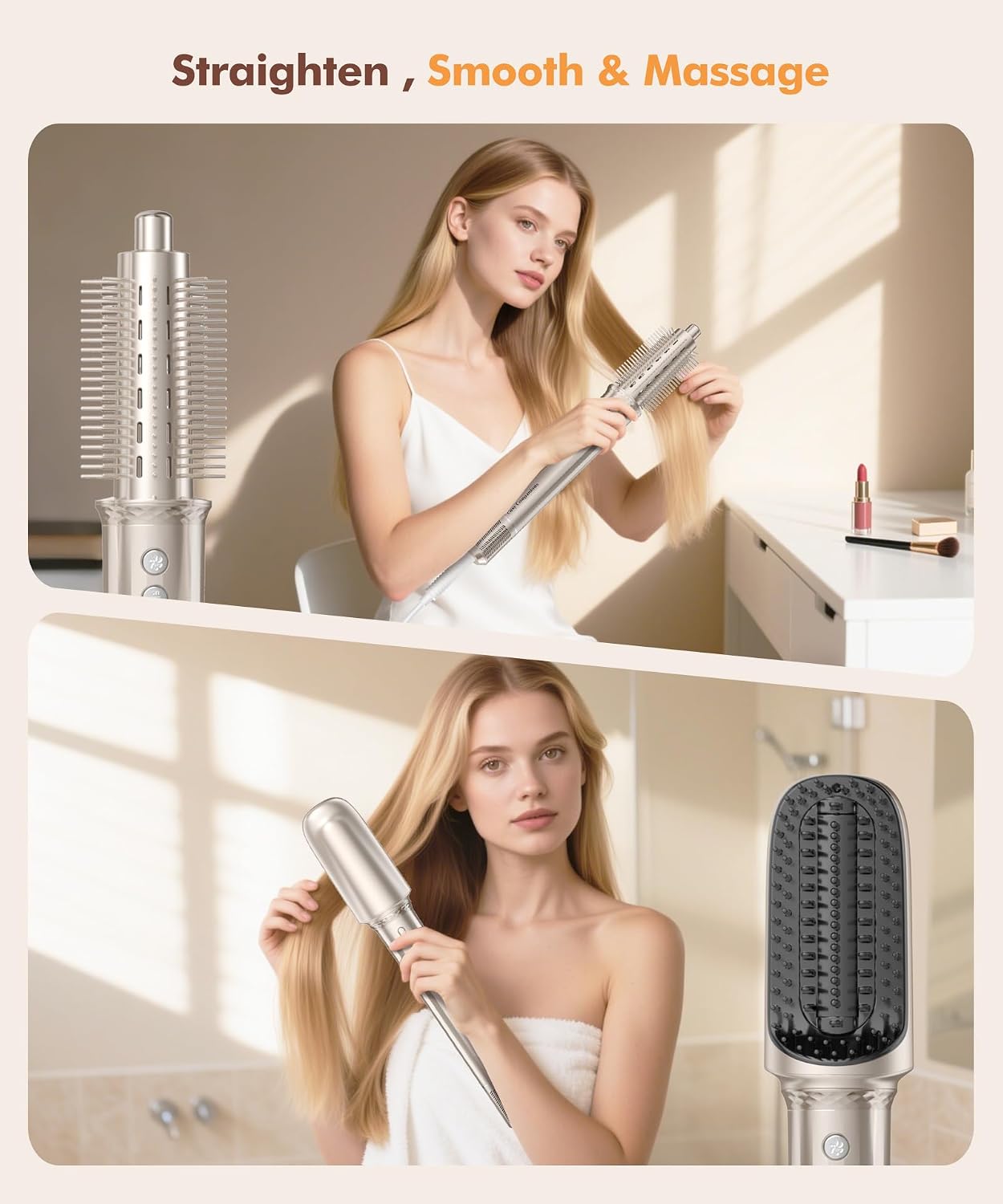 Cosy Companions 6 in-1 Hair Dryer Brush. 150.000 RPM High-Speed Negative Ionic. Blow Dryer Brush for Fast Drying. Hot Air Brush for Curling/Volumizing/Straightening with Travel Bag. Gold