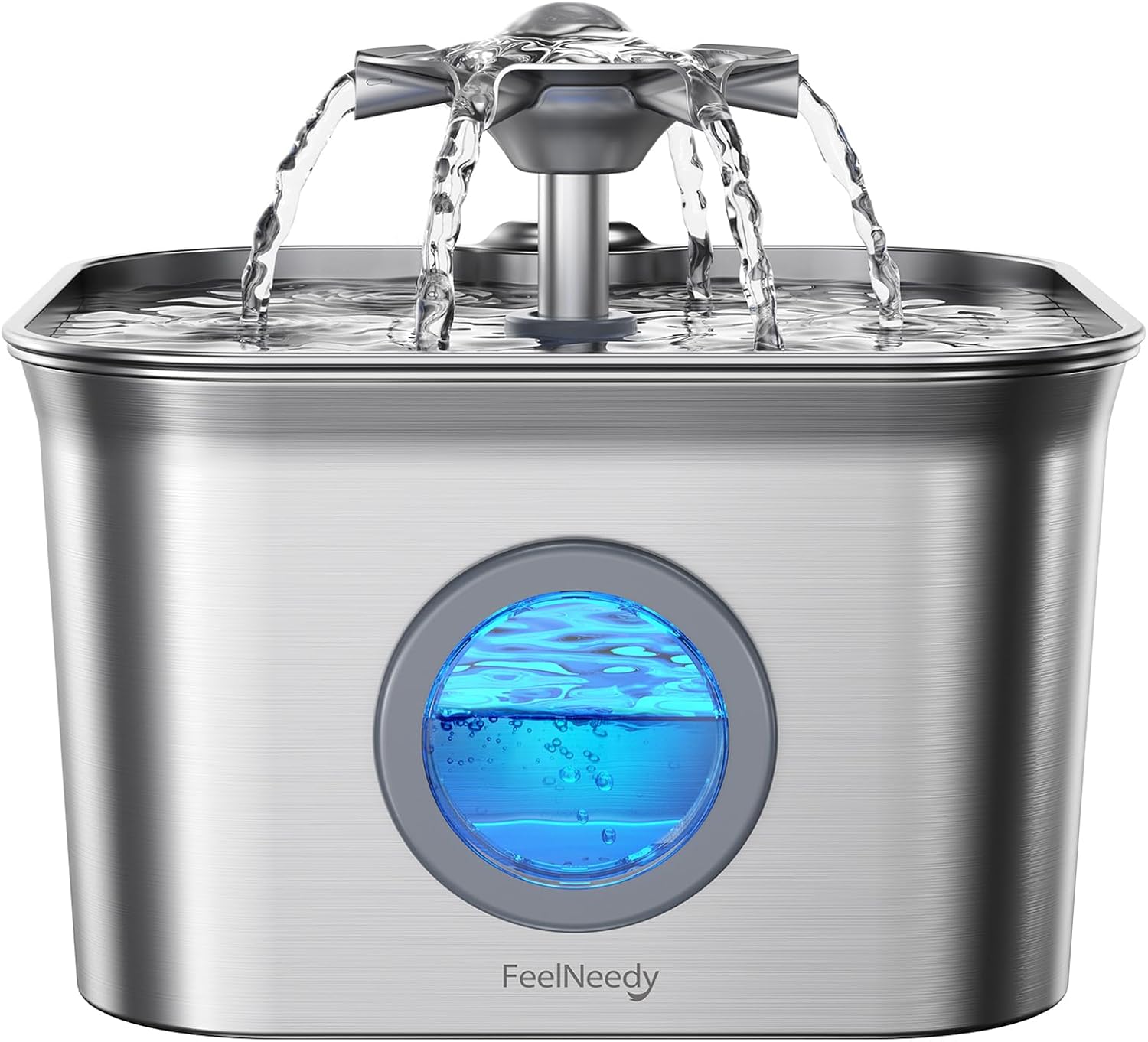 Stainless Steel Cat Water Fountain. 99oz/2.8L Auto Pet Drinking Fountain with 20dB Ultra-Quiet Pump- Ideal for Timid Pets. LED Water Level Window. Dishwasher Safe. 24/7 Circulating Flow - FEELNEEDY
