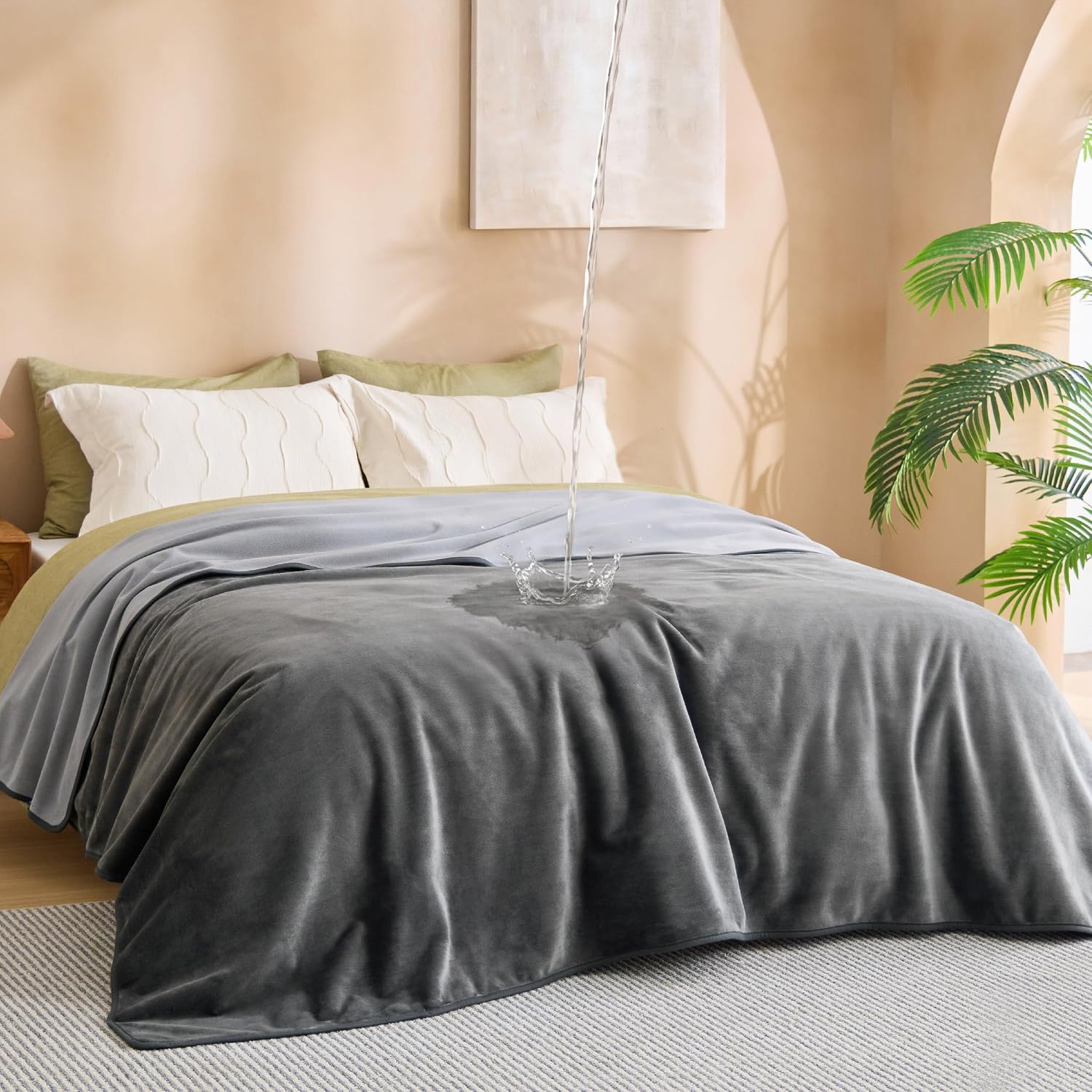 Bedsure Waterproof Blanket for Bed Soft Flannel Fleece. Queen 86x90 Grey | Dog Blankets for Large Senior Dogs .Couch Cover Throw for Pet Leakproof. Furniture Protector for Travel Camping