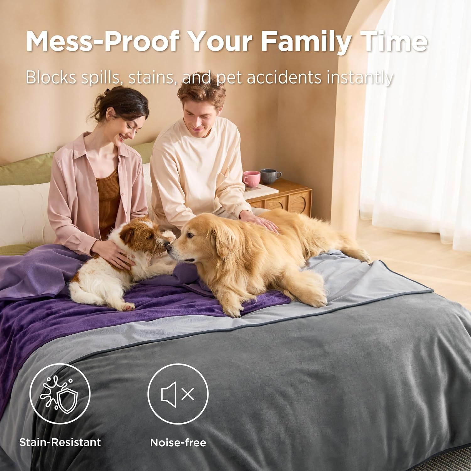 Bedsure Waterproof Blanket for Bed Soft Flannel Fleece. Queen 86x90 Grey | Dog Blankets for Large Senior Dogs .Couch Cover Throw for Pet Leakproof. Furniture Protector for Travel Camping