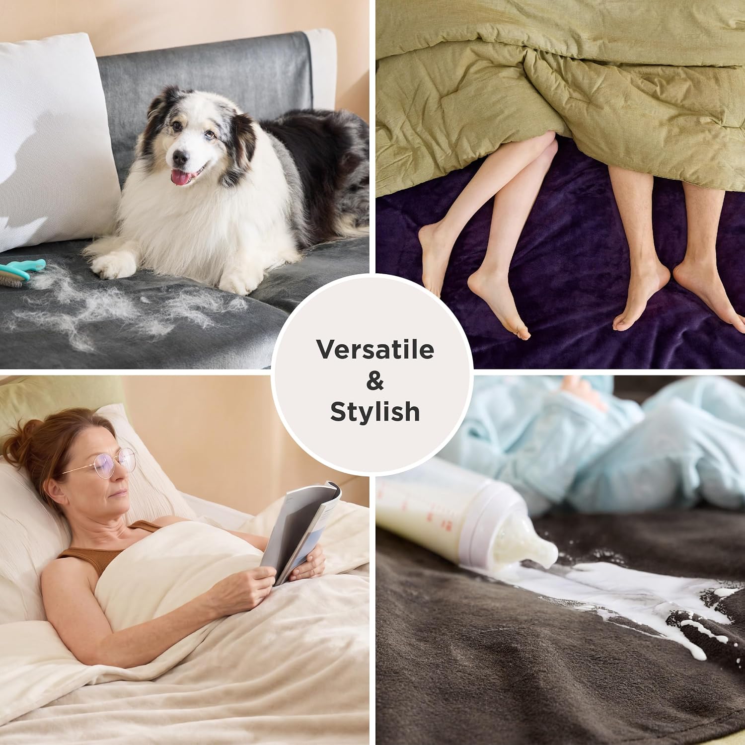 Bedsure Waterproof Blanket for Bed Soft Flannel Fleece. Queen 86x90 Grey | Dog Blankets for Large Senior Dogs .Couch Cover Throw for Pet Leakproof. Furniture Protector for Travel Camping