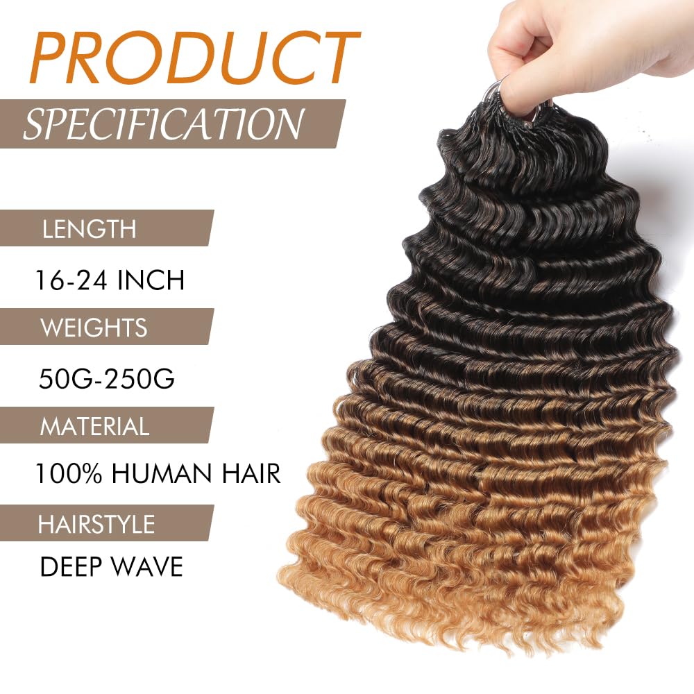 Pre Separated Feather Crochet Human Hair Ombre 24 Inch 125g Deep Wave Human Crochet Hair for Black Women Invisible Crochet Hair Extensions Human Hair Crochet Bundles 100 Strands T27#