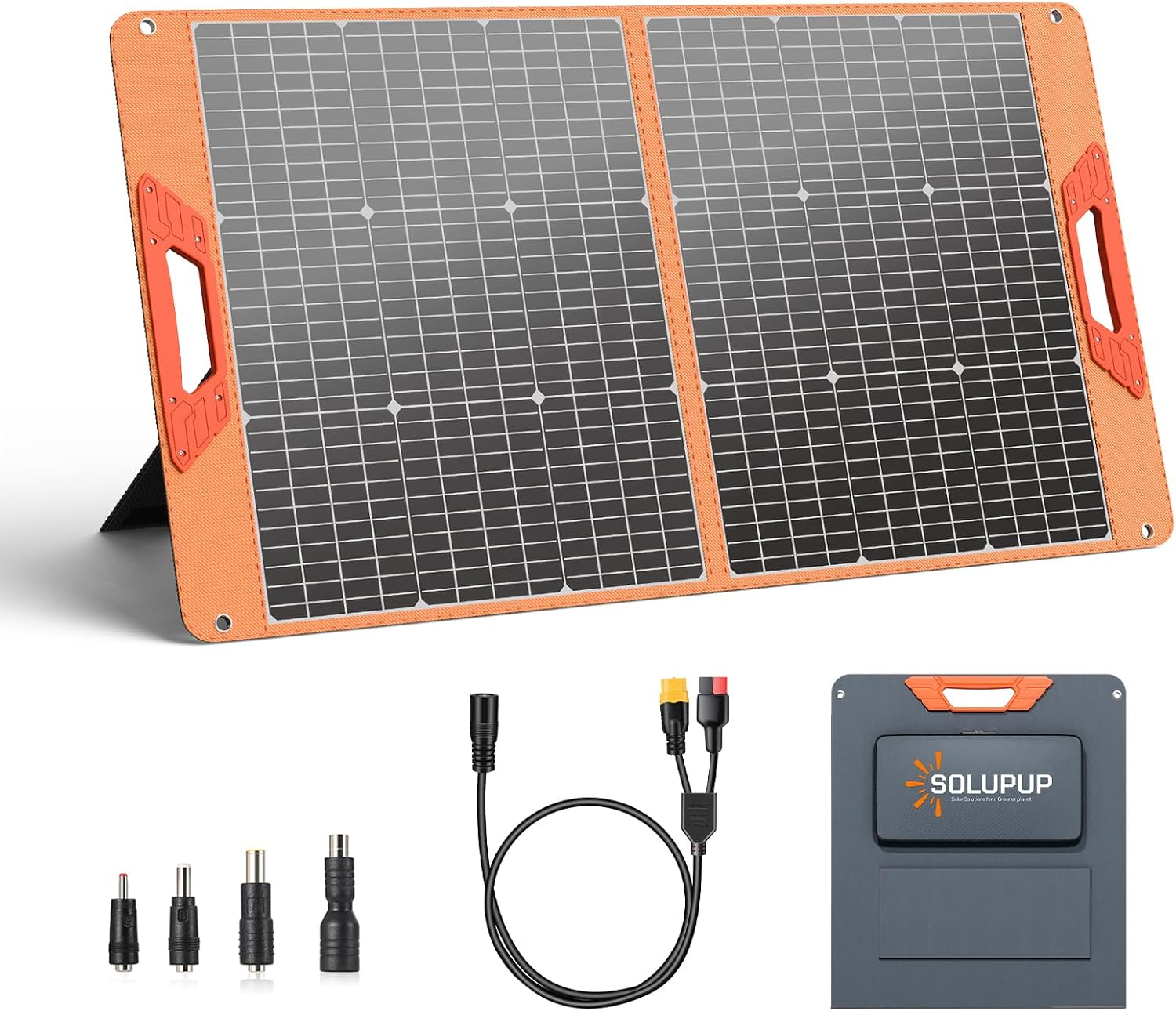 SOLUPUP 100W Portable Solar Panel for Power Station. 23.5% High Efficiency Foldable Solar Charger with DC/XT60/Anderson Cable. QC3.0 USB Outputs. IP65 Waterproof for Outdoor Camping RV Off-Grid