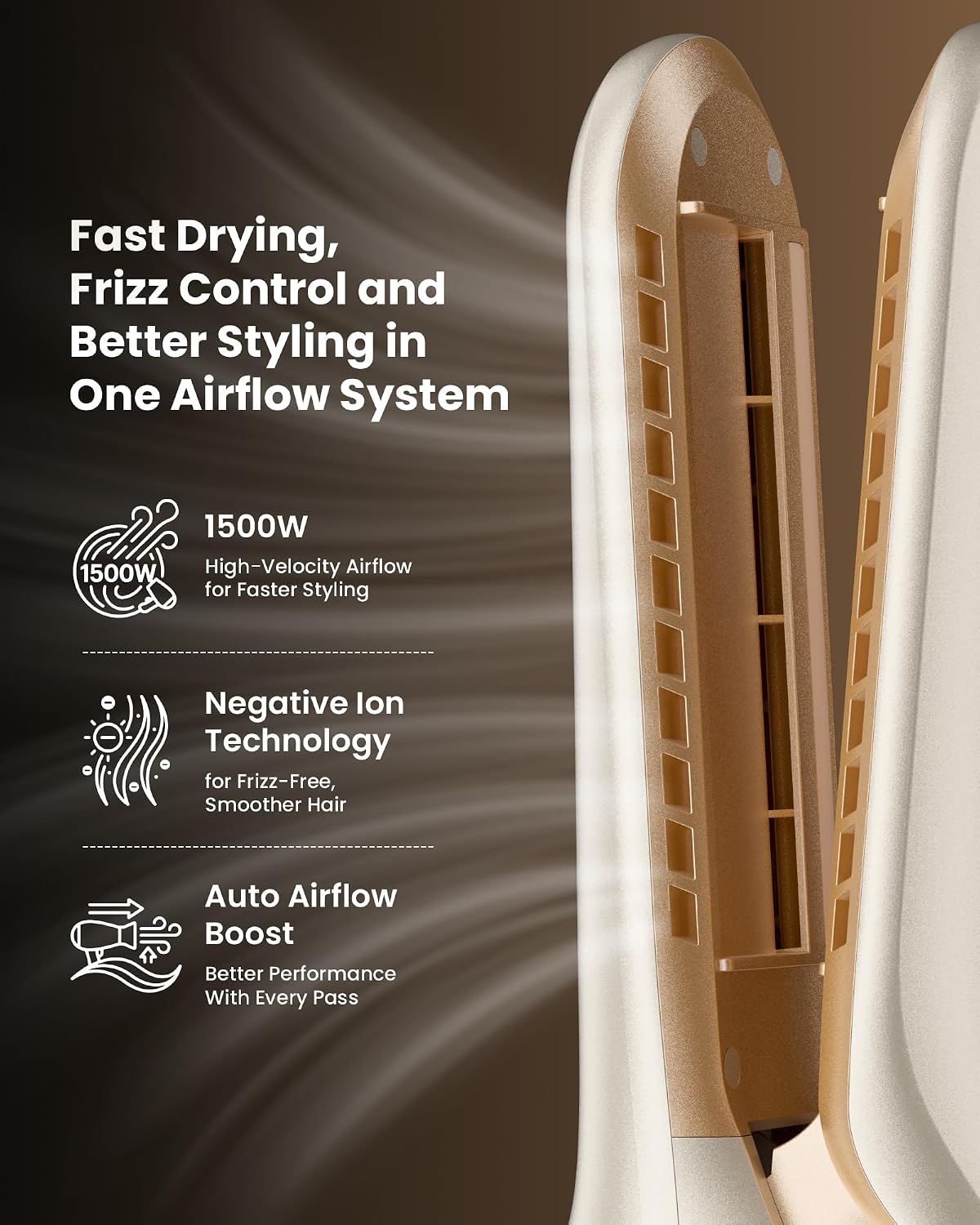 MESCOMB 6 in 1 Wet to Dry Air Straightener & Blow Dryer. 1500W Hot Air Styler Wrap. Fast Drying Blowout Brush with Negative Ion Care for Smoothing. Curling. Volumizing and Frizz Control