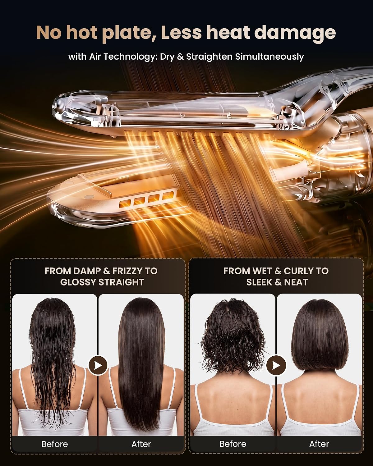 MESCOMB 6 in 1 Wet to Dry Air Straightener & Blow Dryer. 1500W Hot Air Styler Wrap. Fast Drying Blowout Brush with Negative Ion Care for Smoothing. Curling. Volumizing and Frizz Control