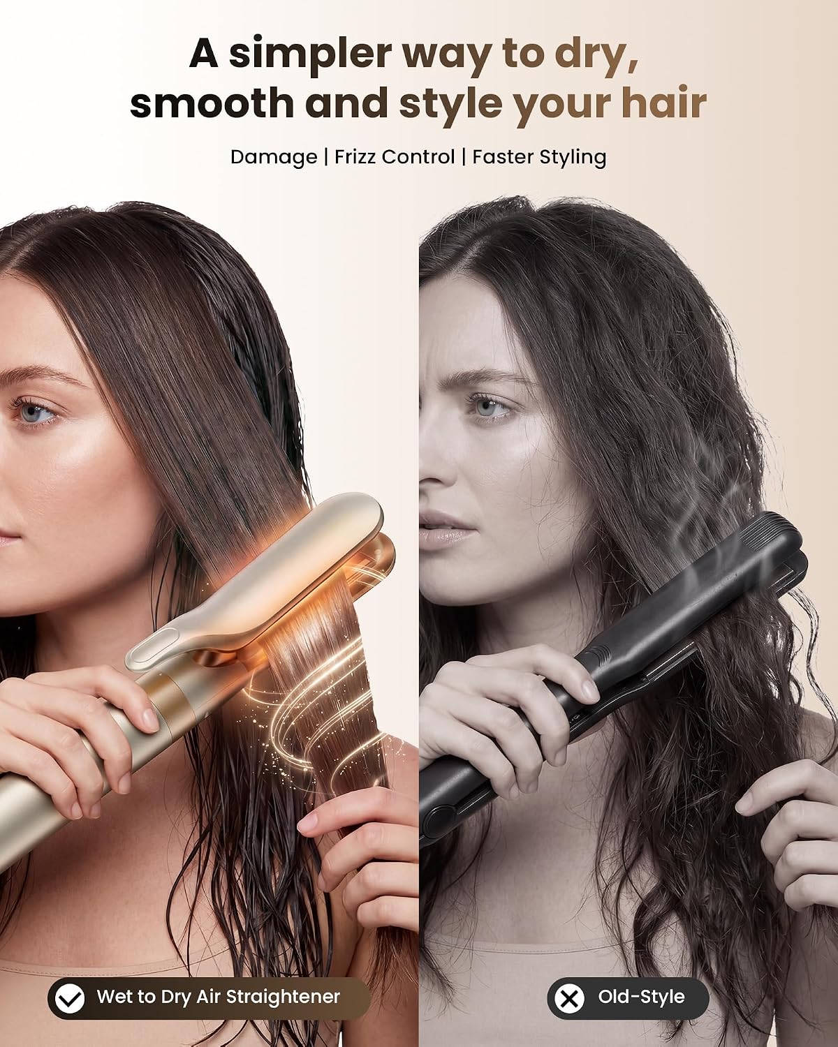 MESCOMB 6 in 1 Wet to Dry Air Straightener & Blow Dryer. 1500W Hot Air Styler Wrap. Fast Drying Blowout Brush with Negative Ion Care for Smoothing. Curling. Volumizing and Frizz Control