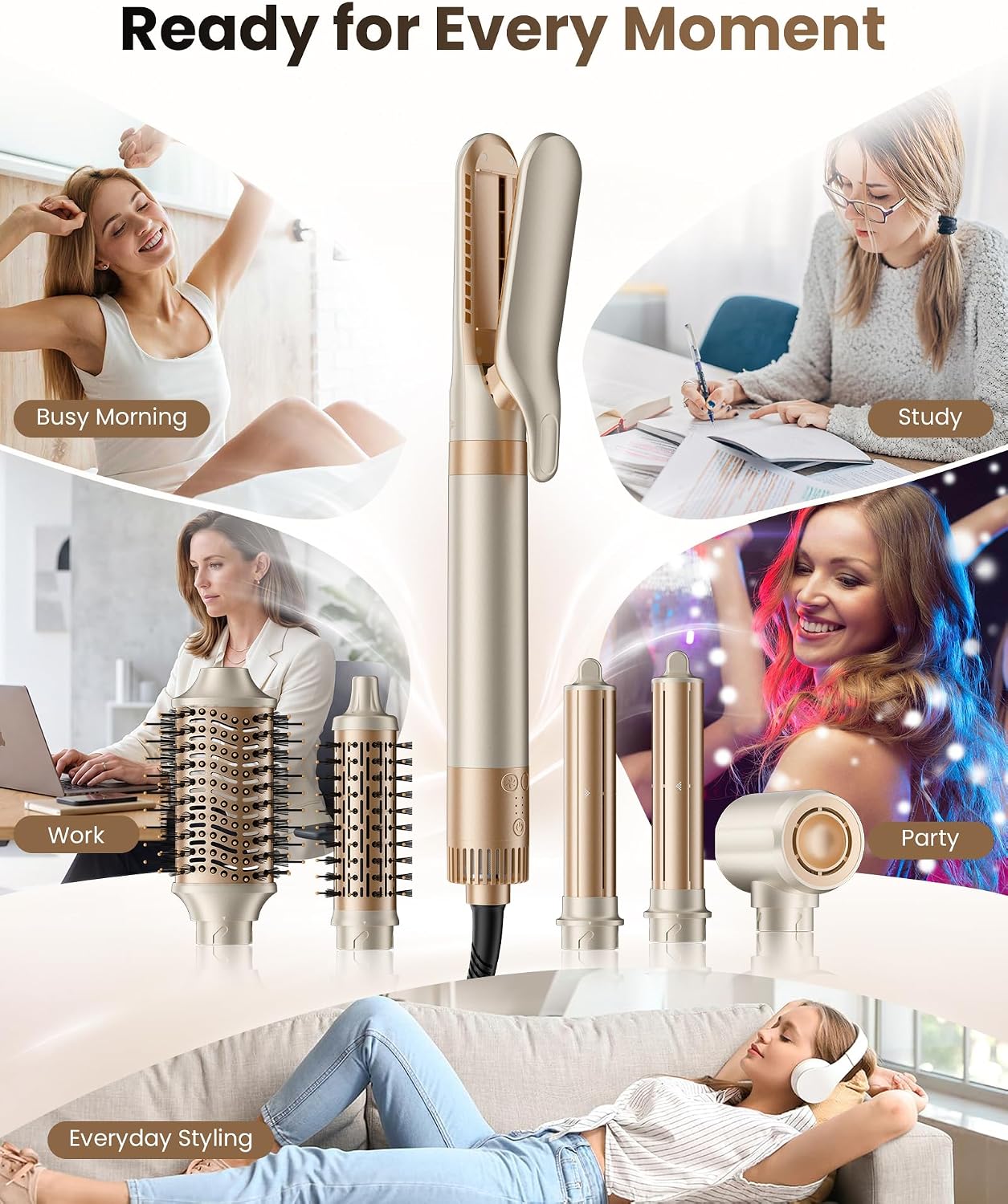 MESCOMB 6 in 1 Wet to Dry Air Straightener & Blow Dryer. 1500W Hot Air Styler Wrap. Fast Drying Blowout Brush with Negative Ion Care for Smoothing. Curling. Volumizing and Frizz Control
