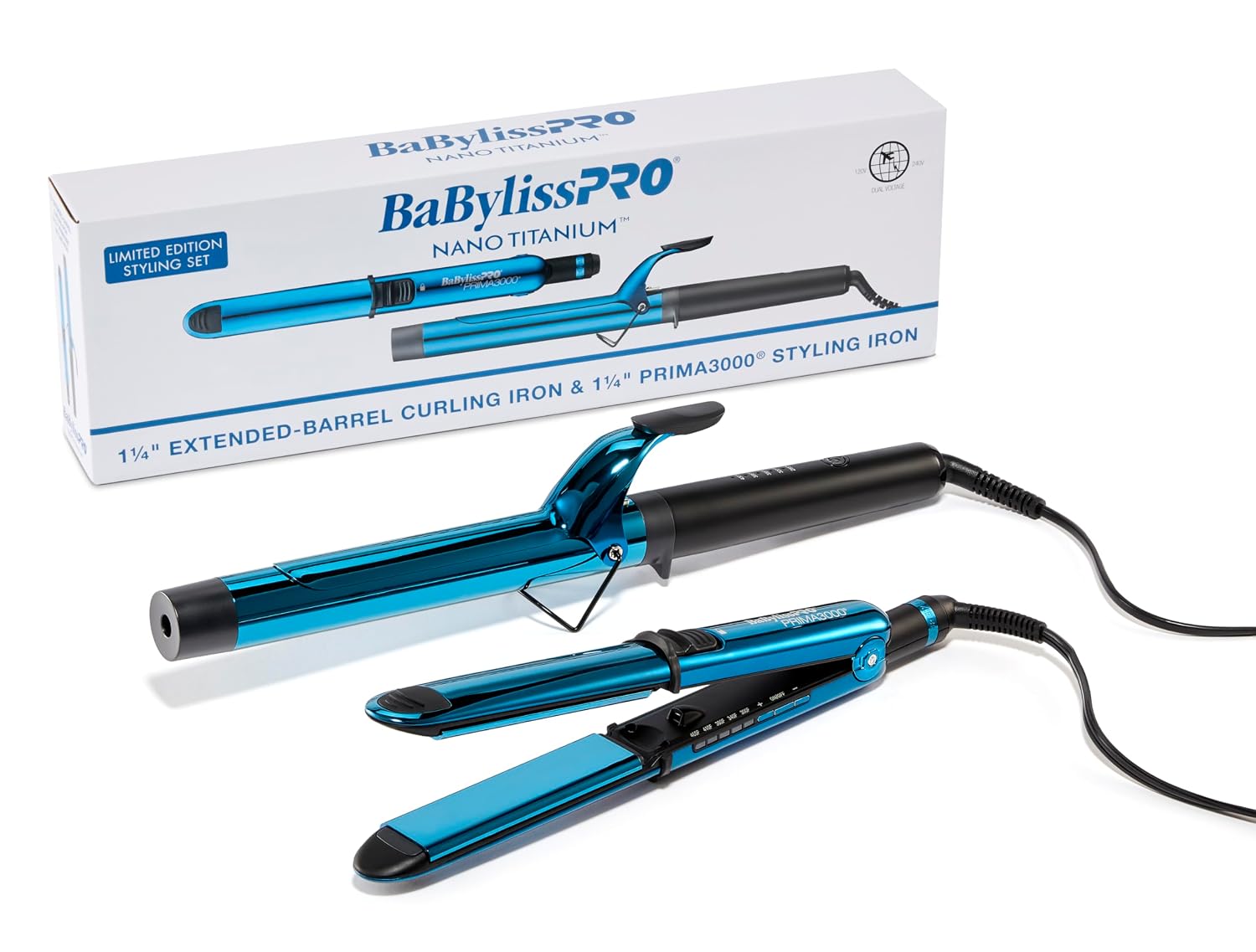 BaBylissPRO Nano Titanium 1 1/4 Prima Styling Iron and 1 1/4 Extended Barrel Curling Iron