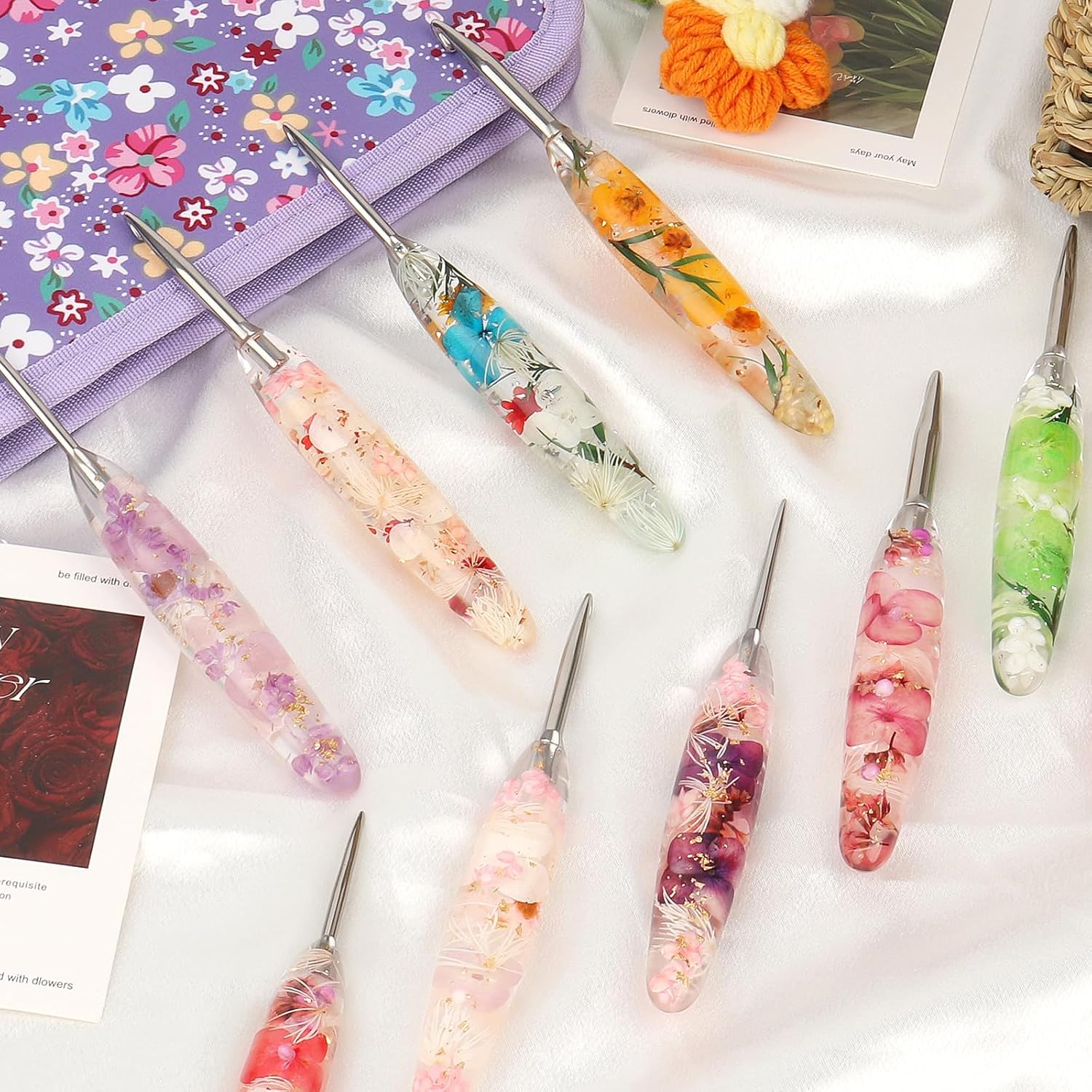 Coopay Floral Crochet Hook Set. 9Pcs Crochet Hooks with Case (2.5mm-6.5mm) | Soft Grips Crochet Needles- Smooth & Ergonomic. Great for Crocheting Blankets. Dolls. Shawls. Hats. Scarves(C-K)