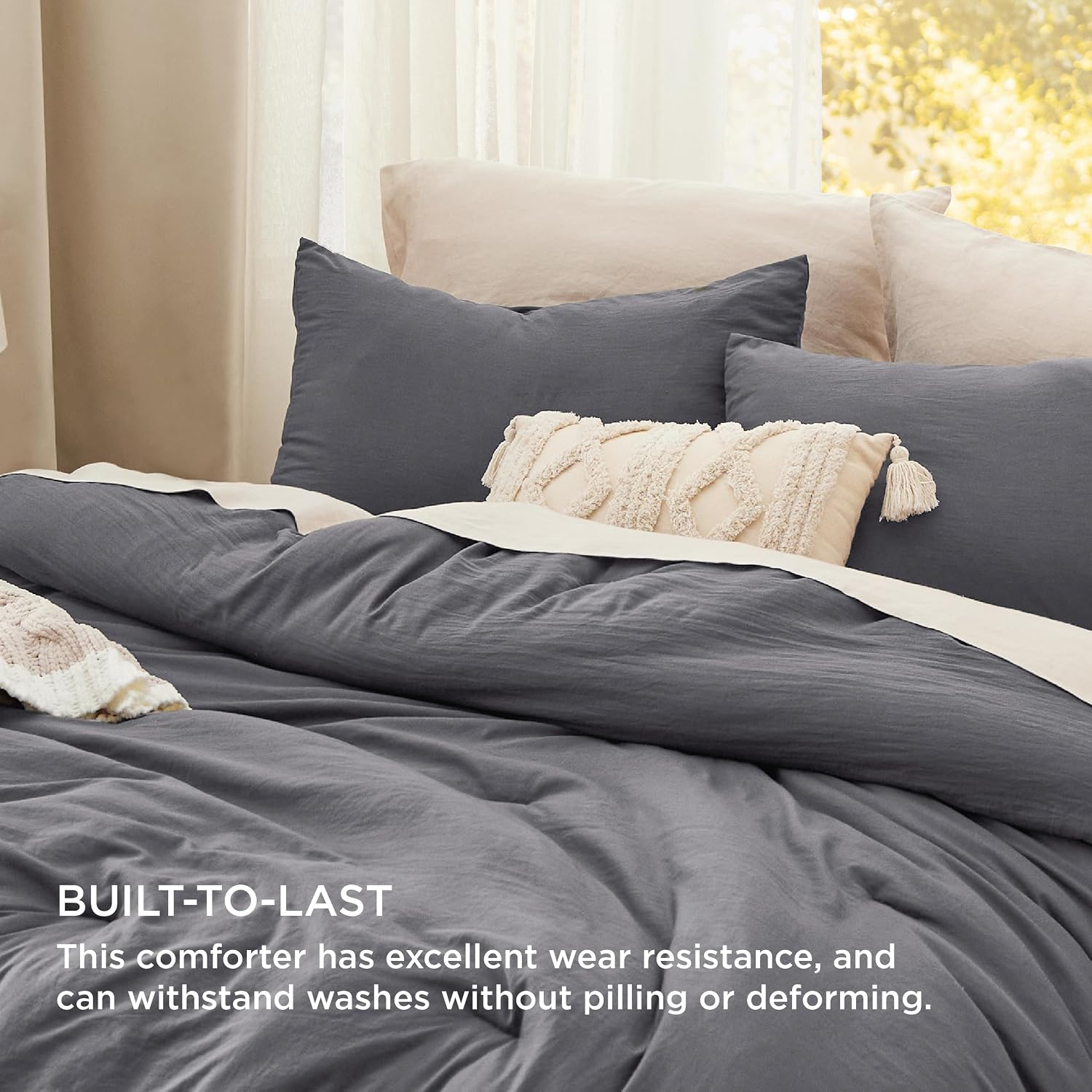 Bedsure Twin/Twin XL Comforter Set. Dark Grey Soft Prewashed Bedding for All Seasons. 2 Pieces GentleSoft™ Bed Set. 1 Lightweight Comforter (68x88) and 1 Pillowcase (20x26)