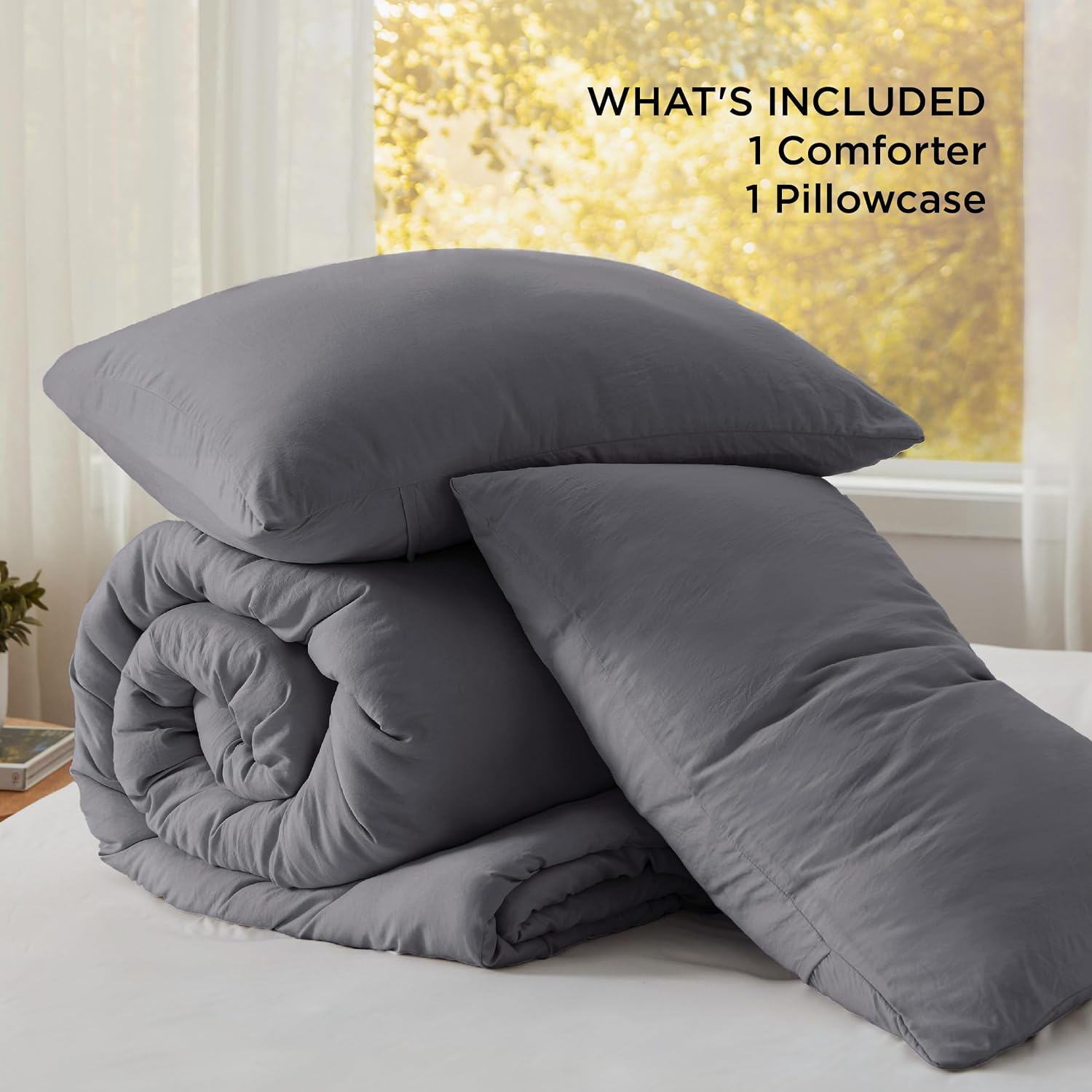 Bedsure Twin/Twin XL Comforter Set. Dark Grey Soft Prewashed Bedding for All Seasons. 2 Pieces GentleSoft™ Bed Set. 1 Lightweight Comforter (68x88) and 1 Pillowcase (20x26)