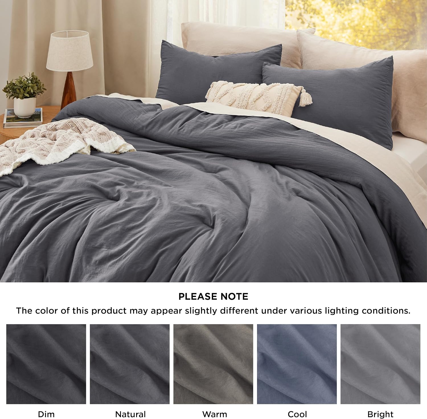 Bedsure Twin/Twin XL Comforter Set. Dark Grey Soft Prewashed Bedding for All Seasons. 2 Pieces GentleSoft™ Bed Set. 1 Lightweight Comforter (68x88) and 1 Pillowcase (20x26)