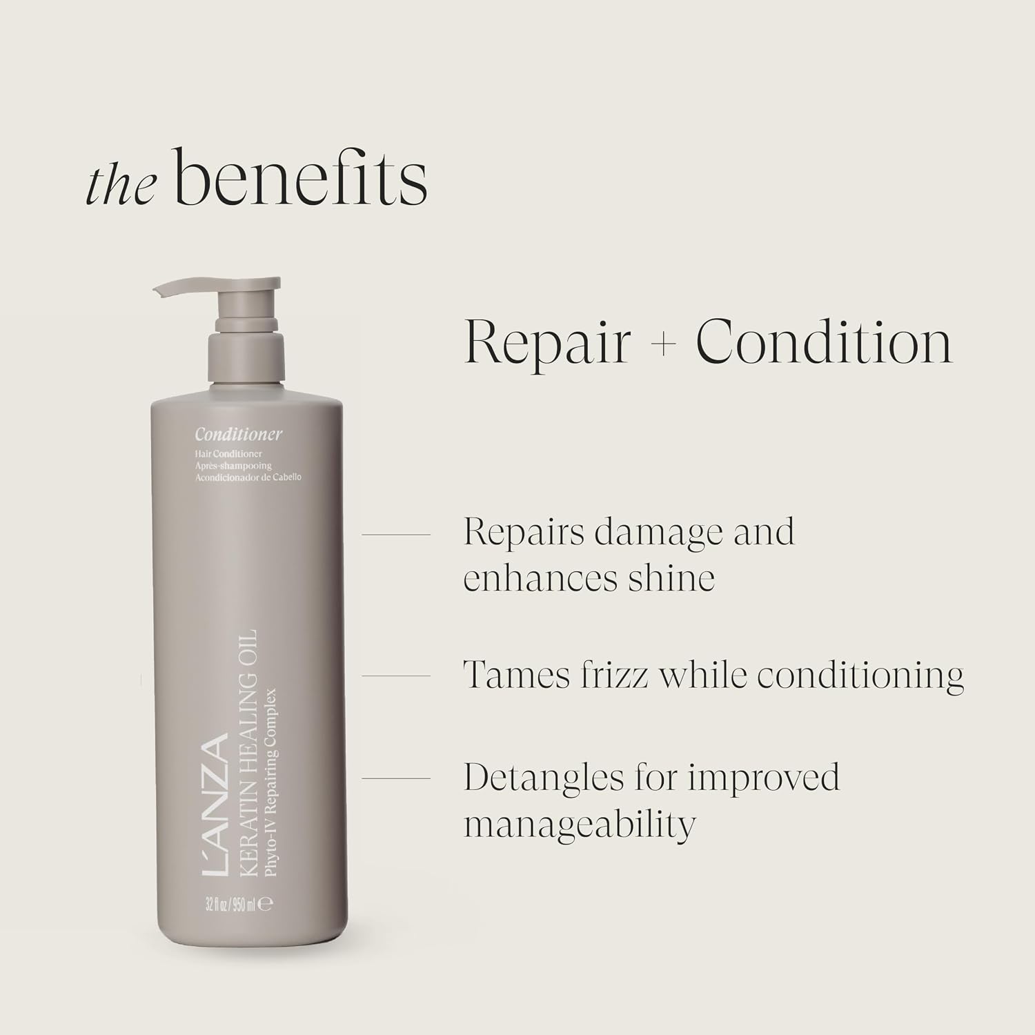L'ANZA Keratin Healing Oil Hair Oil Conditioner for Women. 32 Fl Oz | Deep Conditioner. Repairs Damage. Detangles. Anti-Frizz & Humidity Resistant. Reduces Breakage. Softness and Shine