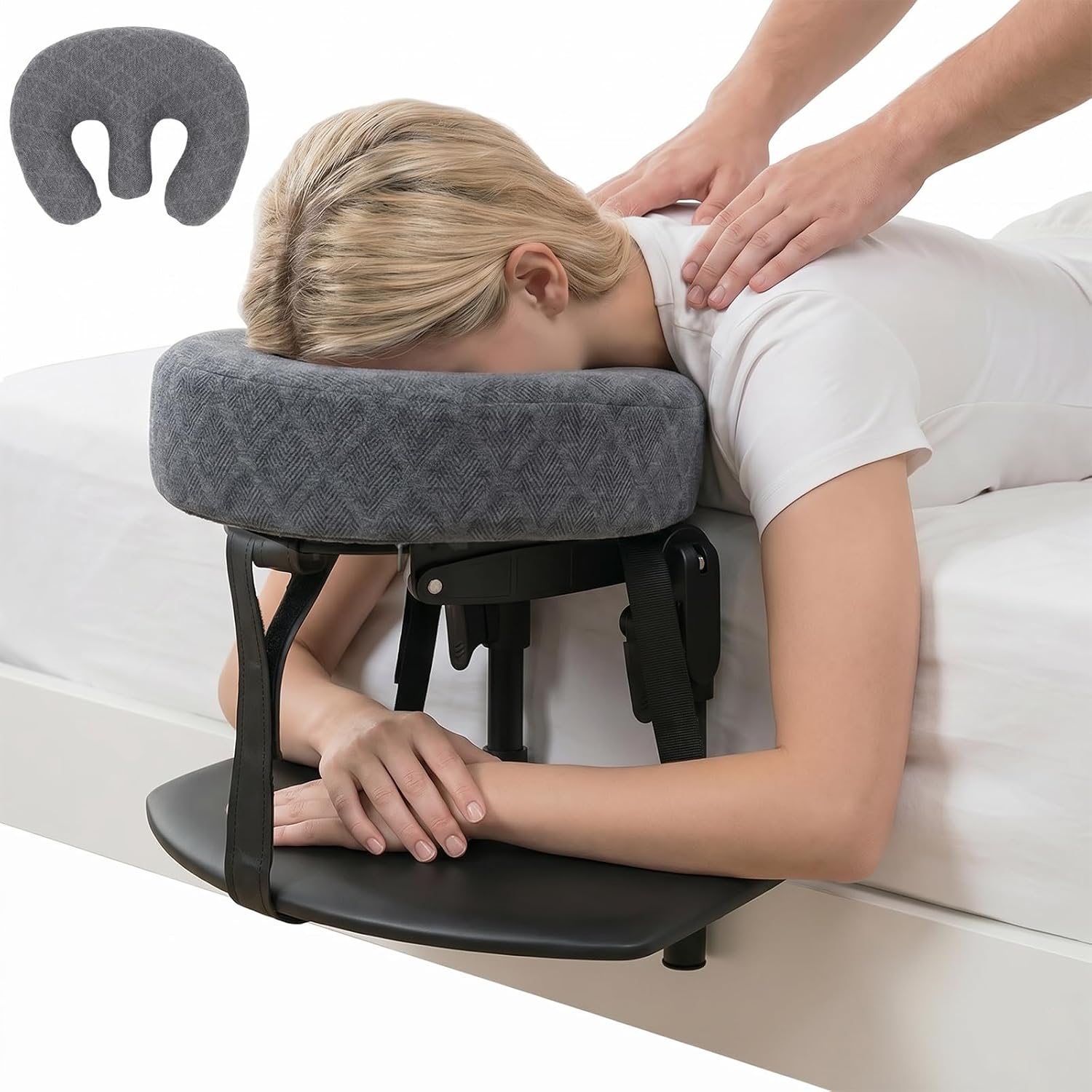 Massage Headrest for Bed. Massage Face Cradle for Bed Adjustable 18 Height | Massage Head Holder for Home Salon Spa Facial. Comfortable Face Down Pillow with Armrest & Breast Pillow. Tool-free Setup