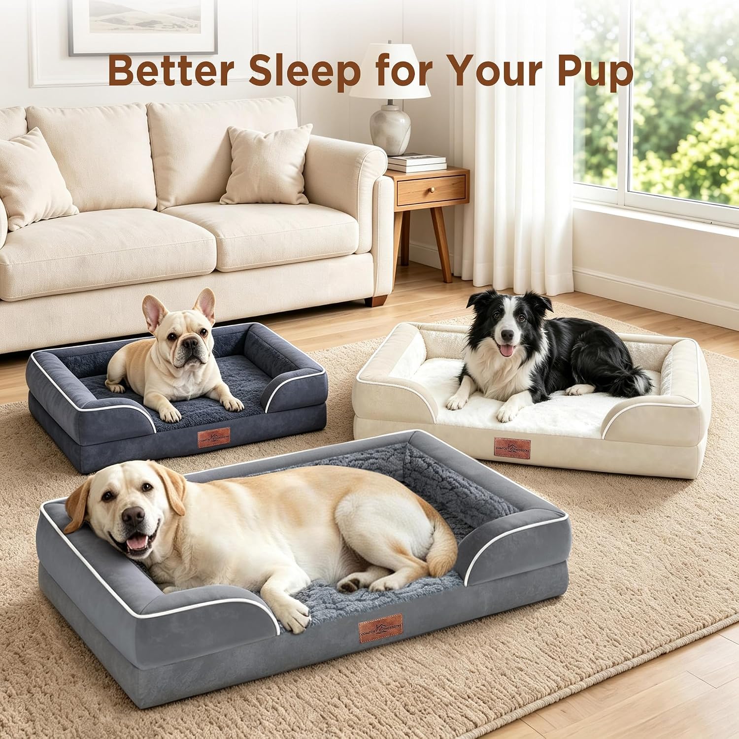 Comfort Expression Waterproof Orthopedic Dog Bed for Extra Large Dogs | Supportive Egg Crate Foam XL Pet Bed with Removable Bolster. Dog Couch with Washable Cover & Non-Slip Bottom. 42x30 Inch