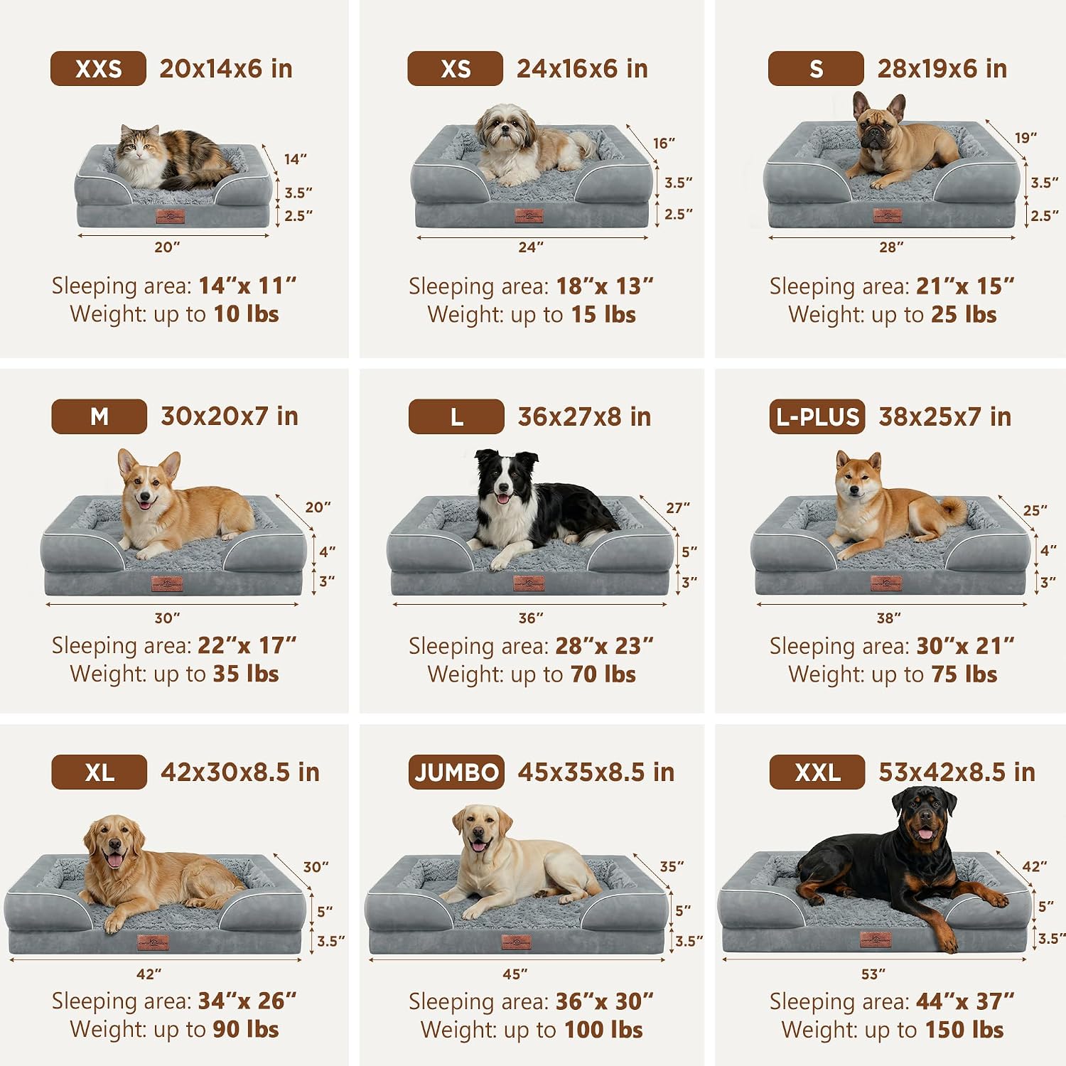 Comfort Expression Waterproof Orthopedic Dog Bed for Extra Large Dogs | Supportive Egg Crate Foam XL Pet Bed with Removable Bolster. Dog Couch with Washable Cover & Non-Slip Bottom. 42x30 Inch