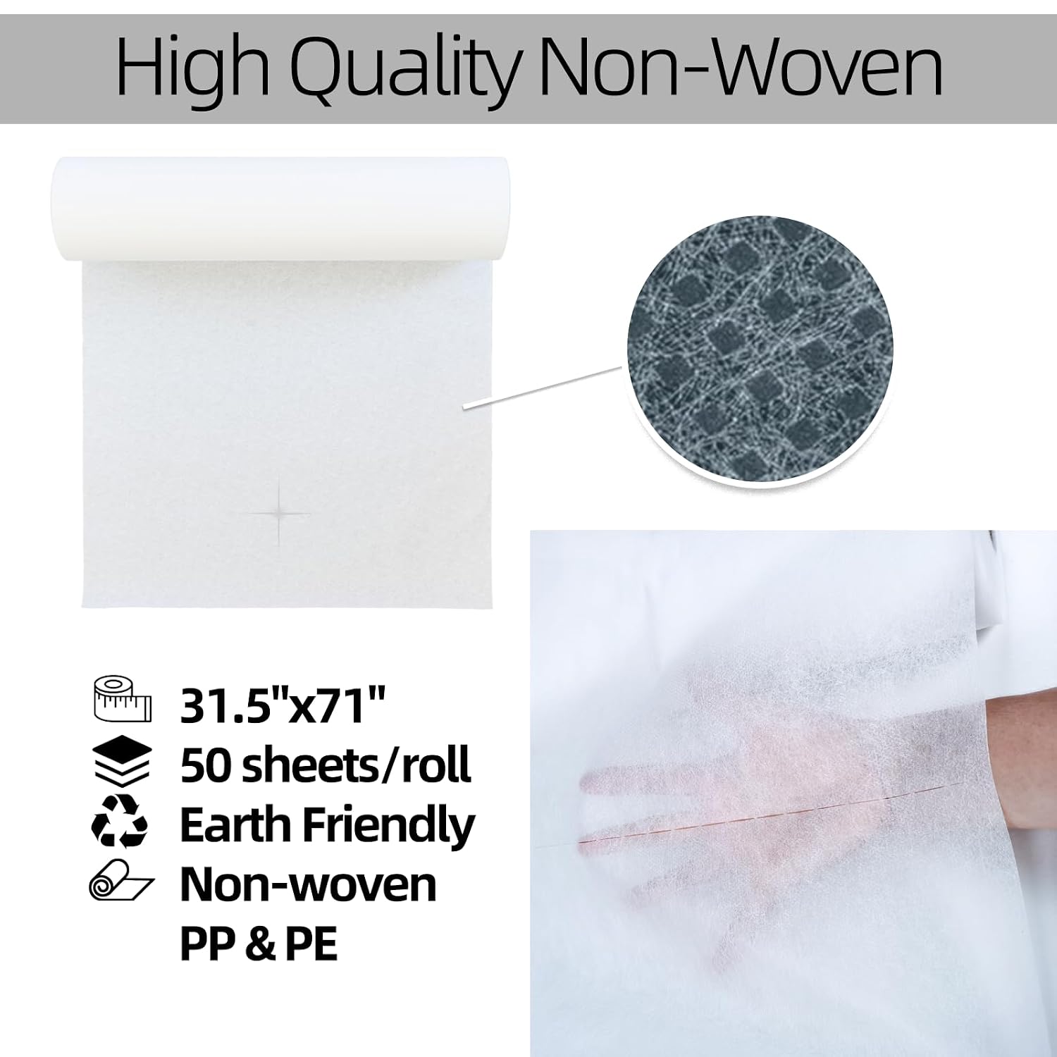 Jointown Disposable Massage Table Sheets-71 x 31.5 x 50 Sheets/Roll-30 g/㎡-6 Roll Non woven Bed Sheets with Face Hole -Soft and Durable Table Cove Ideal for Spa. Massage Table. Tattoo. Waxing Table