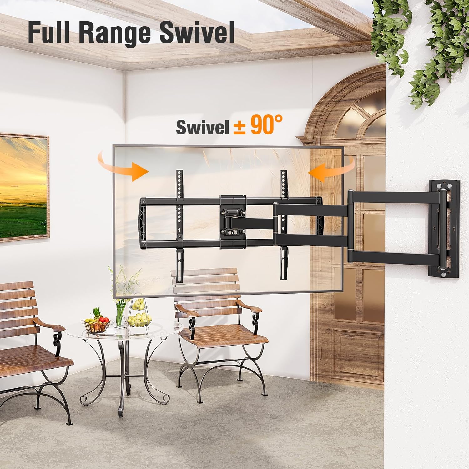 Outdoor TV Wall Mount Waterproof for 42-75 Inch TVs. 37.9 Long Extend Arm | Weatherproof Corner TV Bracket Antirust for Patio Gazebo. Full Motion Swviel. Tilt. Level. Max VESA 600x400mm. Holds 99 lbs.