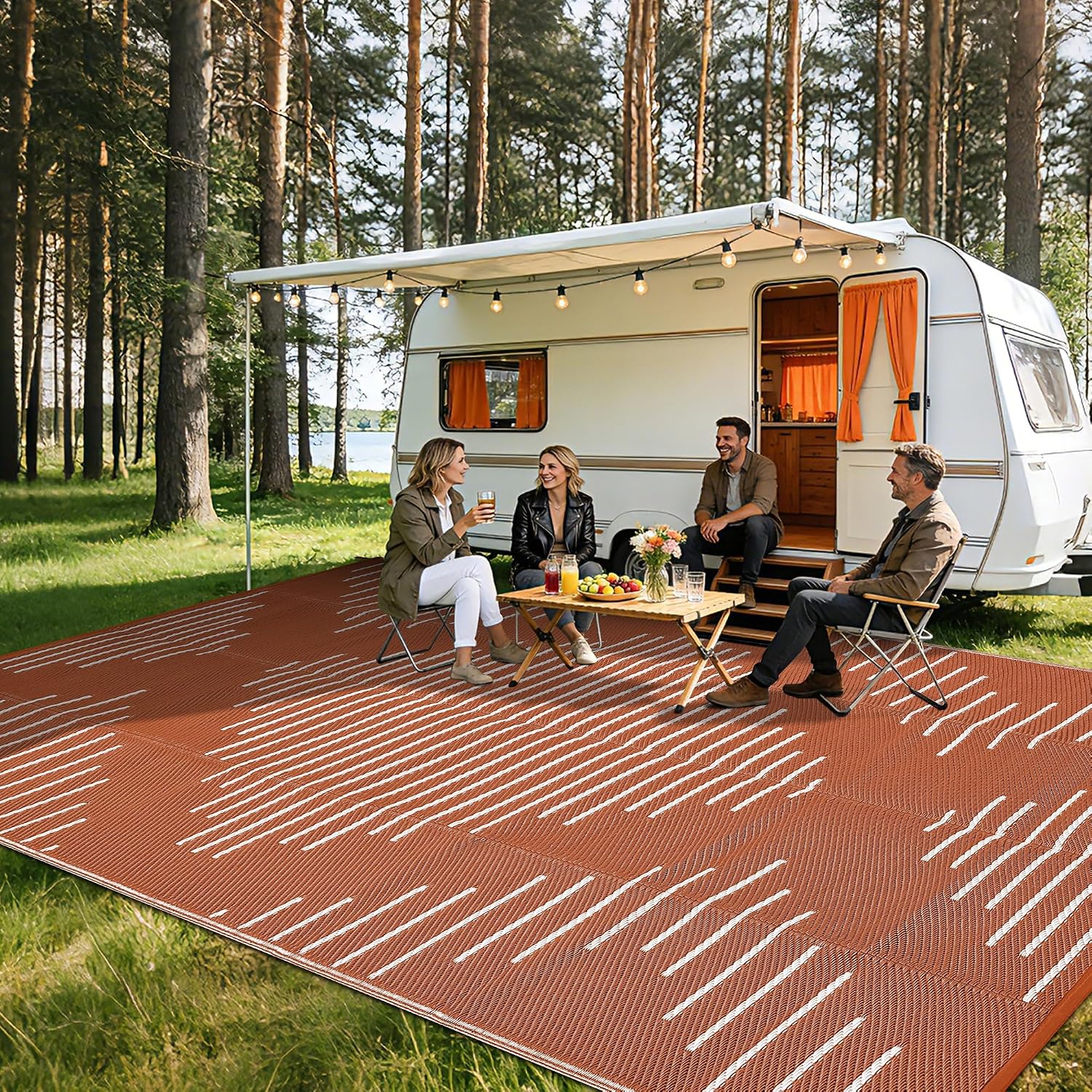 Garvee 10x14 Outdoor Waterproof Rugs for Backyard Terracotta White | Easy-Cleaning Plastic Reversible Rugs Indoor Outdoor RV Mat Carpet for Patio Backyard Porch RV Beach Picnic