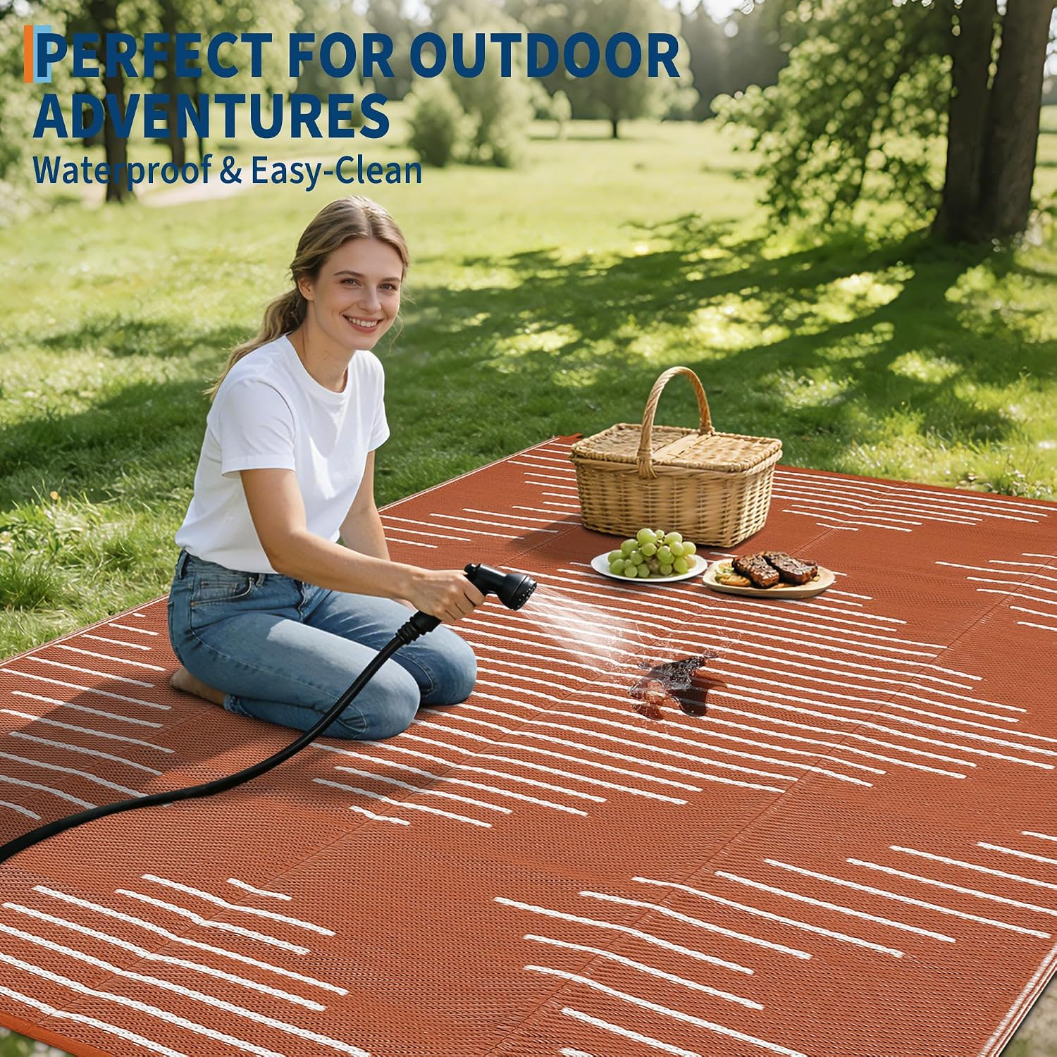 Garvee 10x14 Outdoor Waterproof Rugs for Backyard Terracotta White | Easy-Cleaning Plastic Reversible Rugs Indoor Outdoor RV Mat Carpet for Patio Backyard Porch RV Beach Picnic