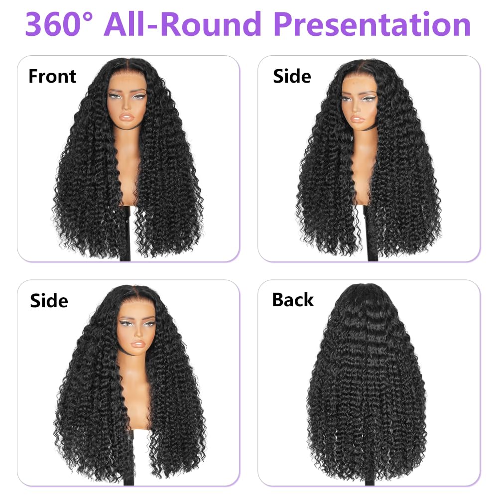 QUANDIAN Deep Wave Glueless Wigs Human Hair Pre Plucked Pre Cut 7x5 HD Lace 210% Density Deep Wave Lace Front Wigs Human Hair 24 Inch Upgraded No Glue Drawstring Wig for Beginners 3 Seconds to Wear