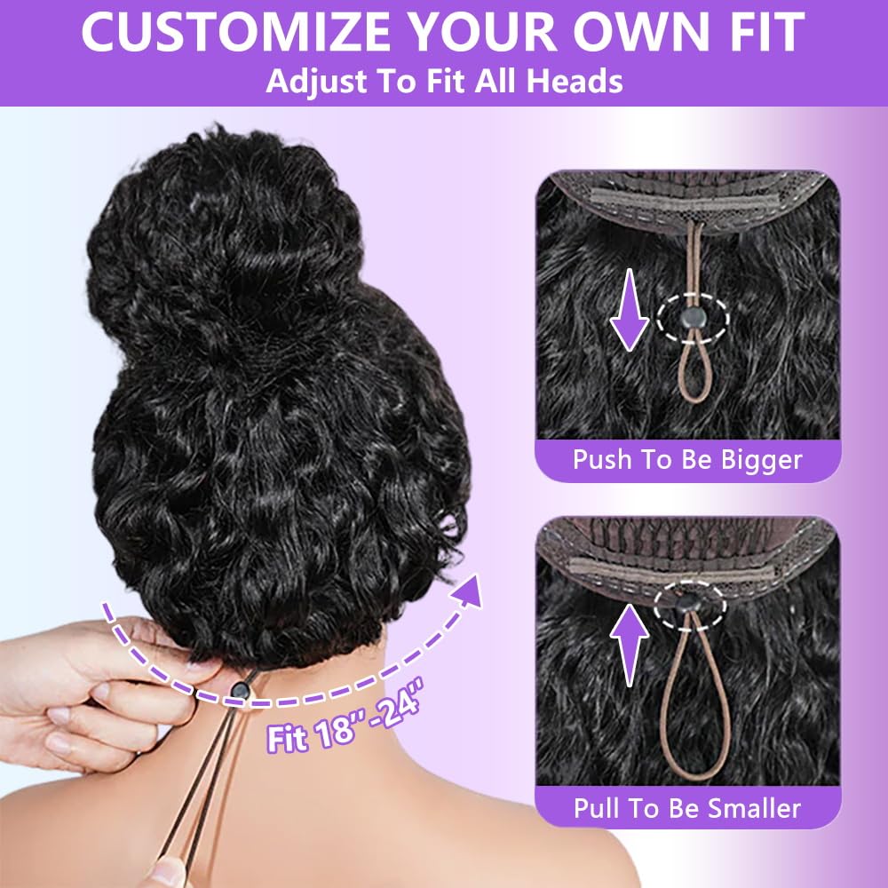 QUANDIAN Deep Wave Glueless Wigs Human Hair Pre Plucked Pre Cut 7x5 HD Lace 210% Density Deep Wave Lace Front Wigs Human Hair 24 Inch Upgraded No Glue Drawstring Wig for Beginners 3 Seconds to Wear