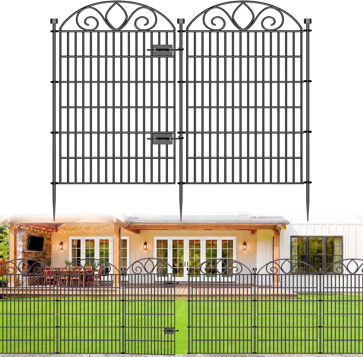 No Dig Garden Fence Outdoor for Yard. 10 Panels with Gate | 44in(H) x23.6ft(L) Rustproof Metal Animal Barrier. Temporary Dog Fence. Decorative Fencing for Flower Bed. Patio. and Pet