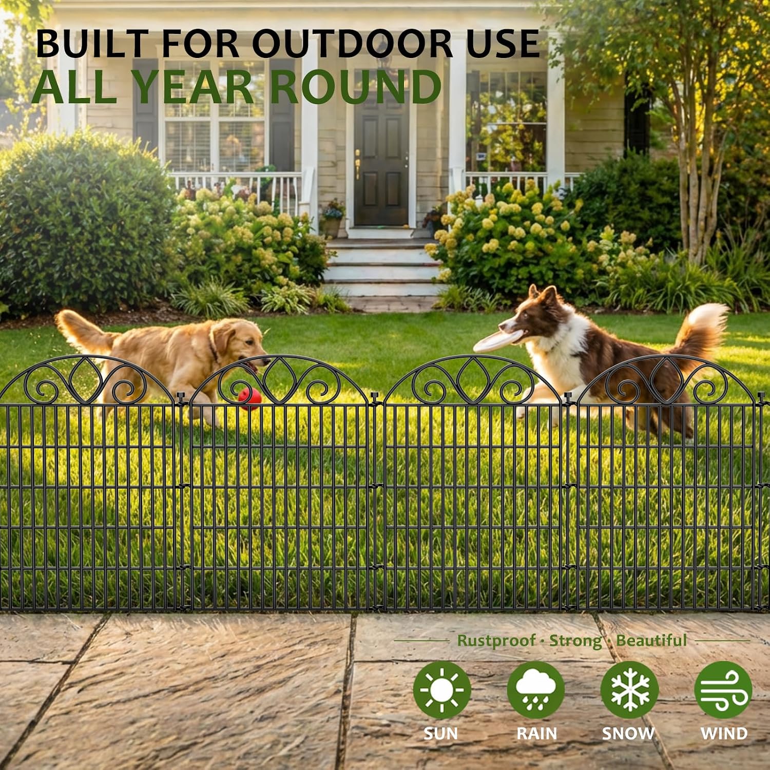 No Dig Garden Fence Outdoor for Yard. 10 Panels with Gate | 44in(H) x23.6ft(L) Rustproof Metal Animal Barrier. Temporary Dog Fence. Decorative Fencing for Flower Bed. Patio. and Pet