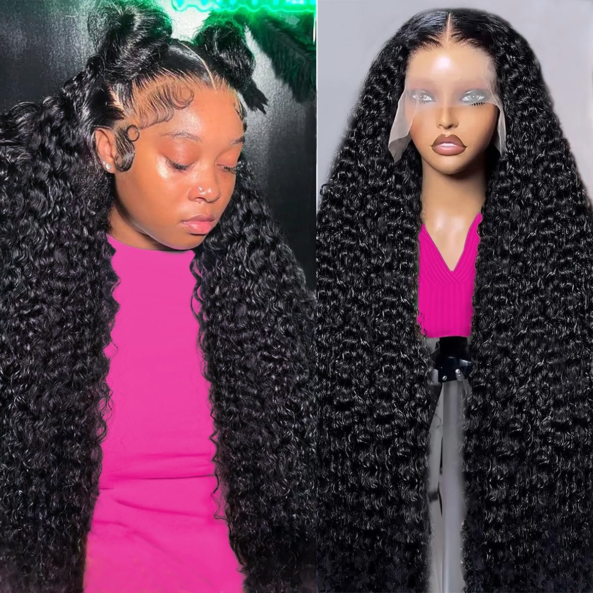 TONHONK 30 Inch Deep Wave Lace Front Wigs Human Hair 200 Density 13x6 HD Lace Frontal Wigs Human Hair Pre Plucked Deep Curly Glueless Wigs Human Hair Curly Wigs for Women Natural Color