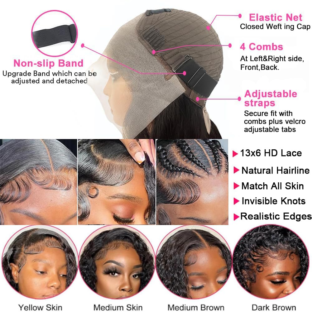 TONHONK 30 Inch Deep Wave Lace Front Wigs Human Hair 200 Density 13x6 HD Lace Frontal Wigs Human Hair Pre Plucked Deep Curly Glueless Wigs Human Hair Curly Wigs for Women Natural Color