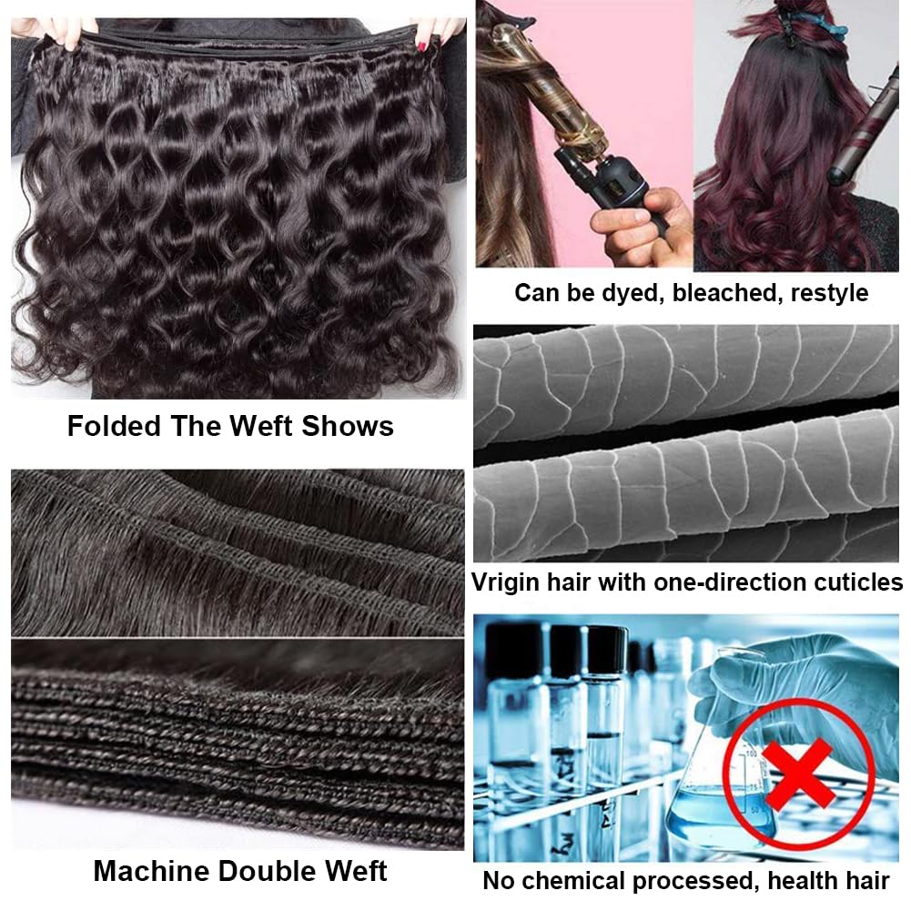 Body Wave Human Hair Bundles with Closure (26 28 30+22) 5x5 HD Closure with Bundles Human Hair 3 Weave Bundles with Closure Brazilian 100% Unprocessed Virgin Weft Hair Free Part