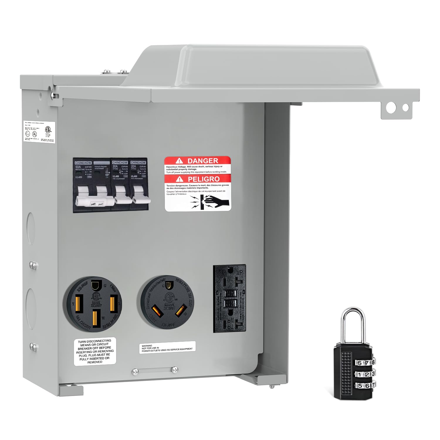 Nilight 20 30 50 Amp RV Power Outlet Box with Breaker 125/250V ETL Listed | NEMA 14-50R TT-30R GFCI Temporary Receptacle Panel Heavy Duty Enclosed Lockable Waterproof for EV Camper Van Travel Trailer