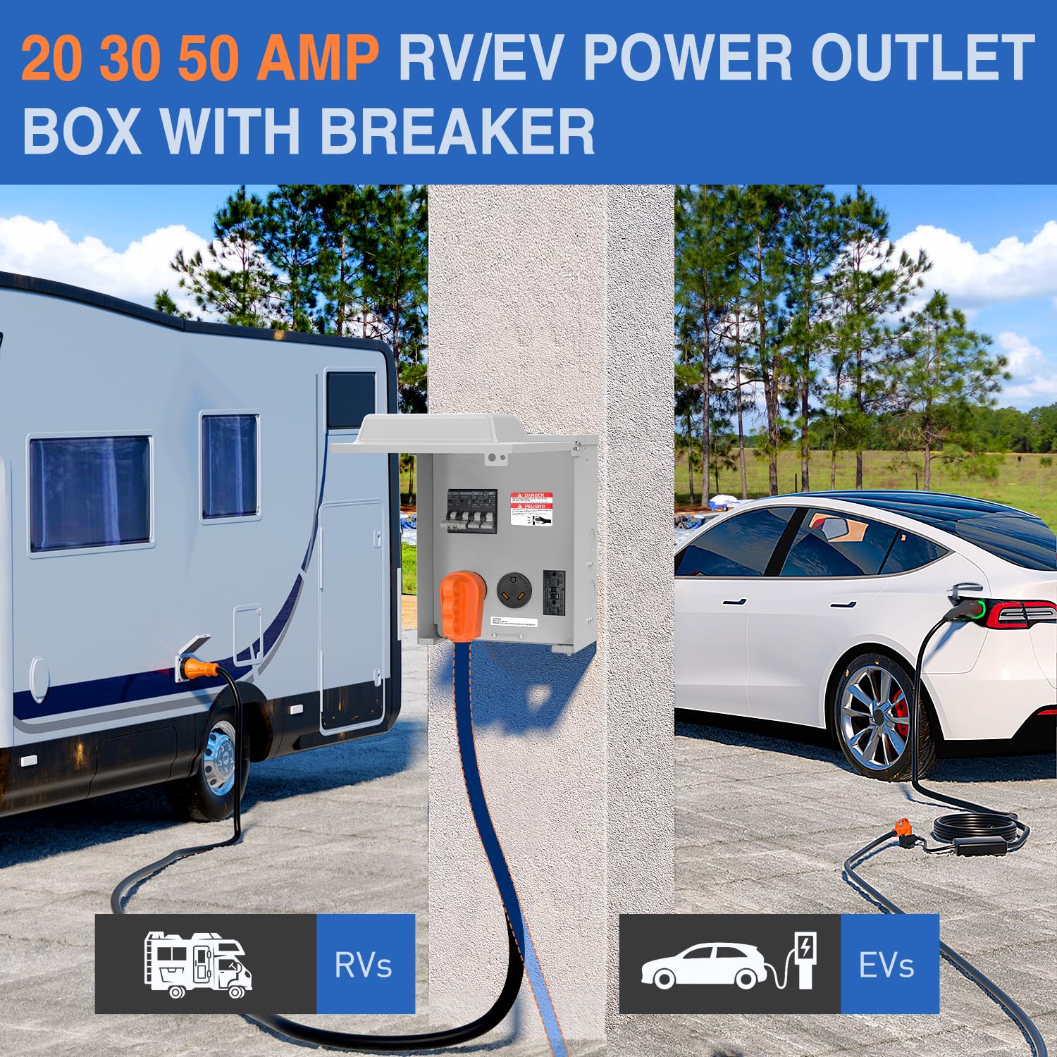 Nilight 20 30 50 Amp RV Power Outlet Box with Breaker 125/250V ETL Listed | NEMA 14-50R TT-30R GFCI Temporary Receptacle Panel Heavy Duty Enclosed Lockable Waterproof for EV Camper Van Travel Trailer