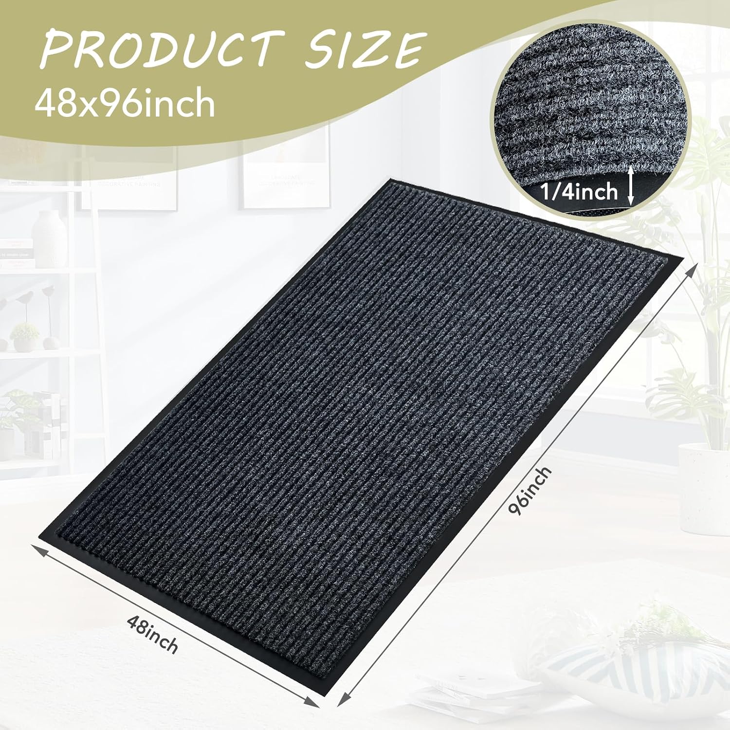 Dmprosel Front Door Mat. 4'x8'Indoor Outdoor Welcome Commercial Floor Mats | Heavy Duty Durable Inside Outside Entrance. Waterproof All-Season. All-Weather Non Slip Backing Doormat for Entryway. Black