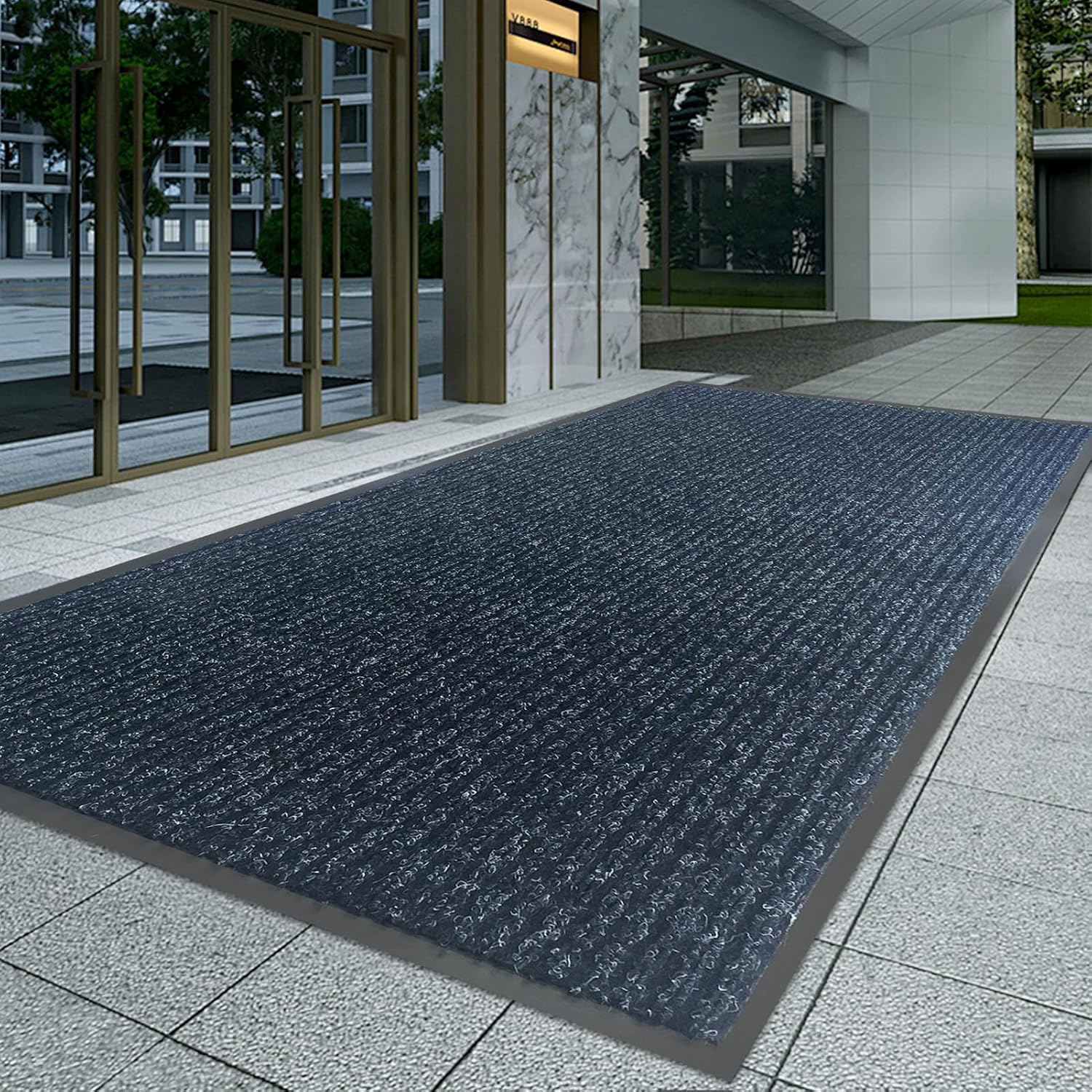 Dmprosel Front Door Mat. 4'x8'Indoor Outdoor Welcome Commercial Floor Mats | Heavy Duty Durable Inside Outside Entrance. Waterproof All-Season. All-Weather Non Slip Backing Doormat for Entryway. Black