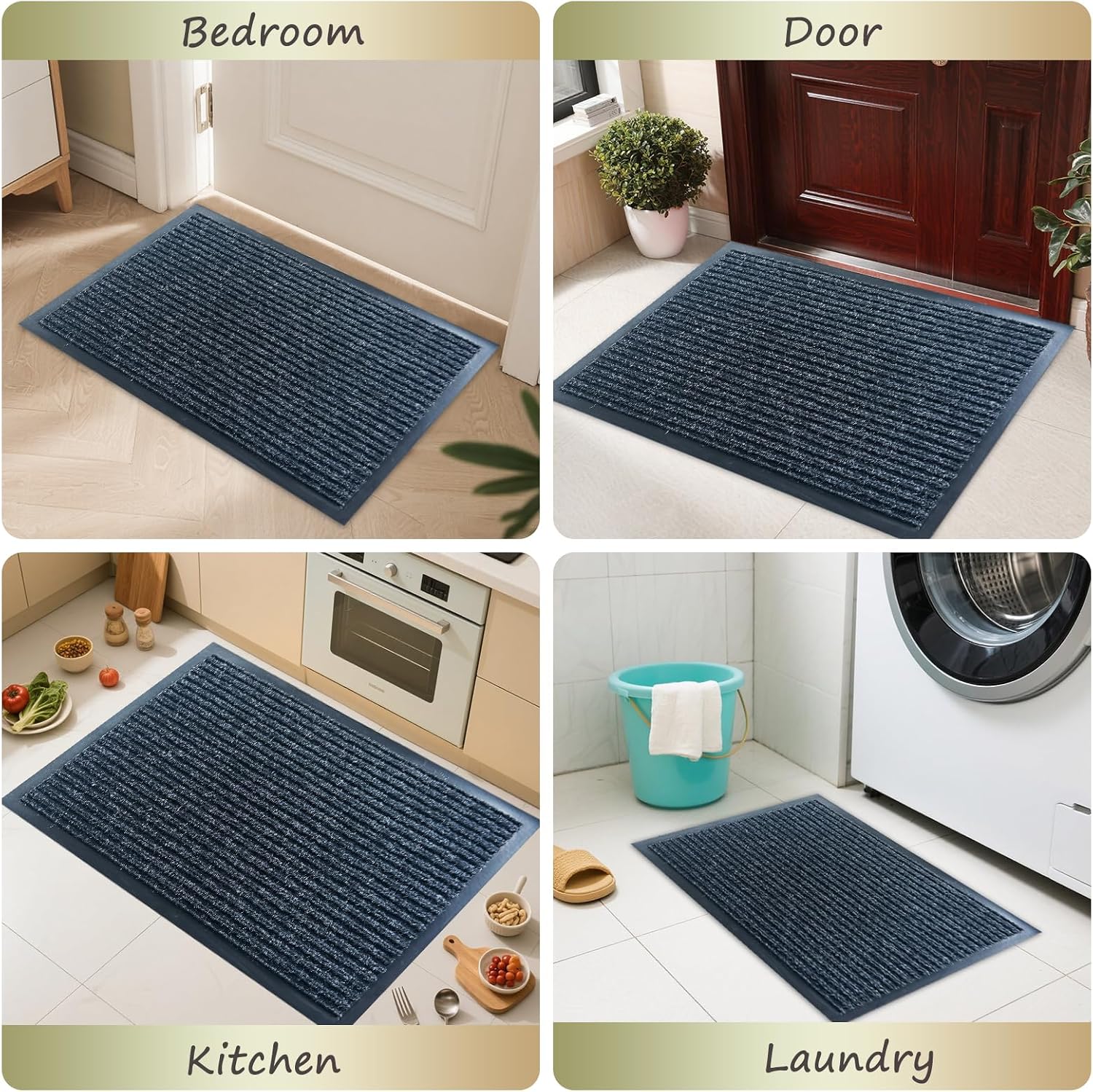 Dmprosel Front Door Mat. 4'x8'Indoor Outdoor Welcome Commercial Floor Mats | Heavy Duty Durable Inside Outside Entrance. Waterproof All-Season. All-Weather Non Slip Backing Doormat for Entryway. Black