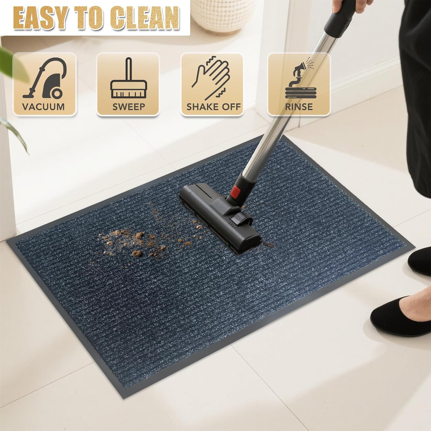 Dmprosel Front Door Mat. 4'x8'Indoor Outdoor Welcome Commercial Floor Mats | Heavy Duty Durable Inside Outside Entrance. Waterproof All-Season. All-Weather Non Slip Backing Doormat for Entryway. Black