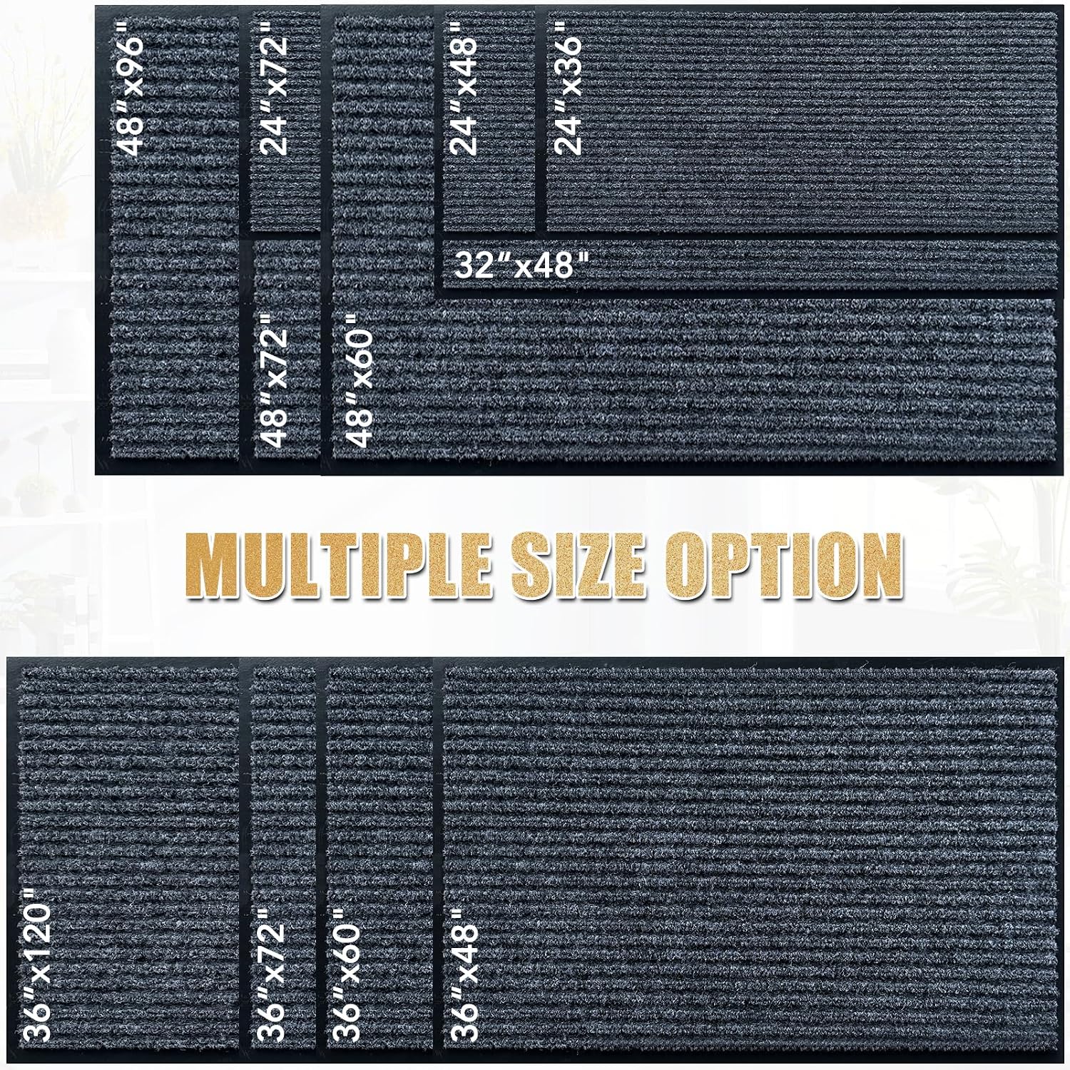 Dmprosel Front Door Mat. 4'x8'Indoor Outdoor Welcome Commercial Floor Mats | Heavy Duty Durable Inside Outside Entrance. Waterproof All-Season. All-Weather Non Slip Backing Doormat for Entryway. Black