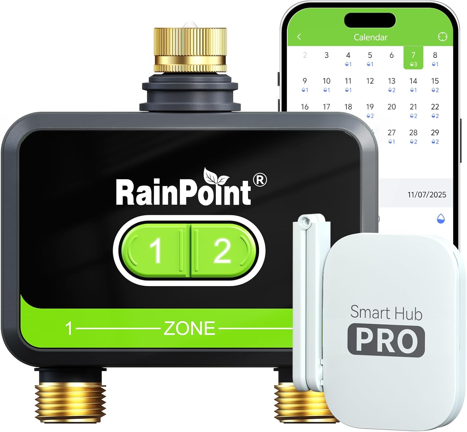 RainPoint WiFi Water Timer for Garden Hose with Brass Inlet & Outlet. 2-Zone Smart Hose Timer. WiFi Irrigation Controller via APP/Voice Control. Automatic Sprinkler Watering System for Lawns and Yard