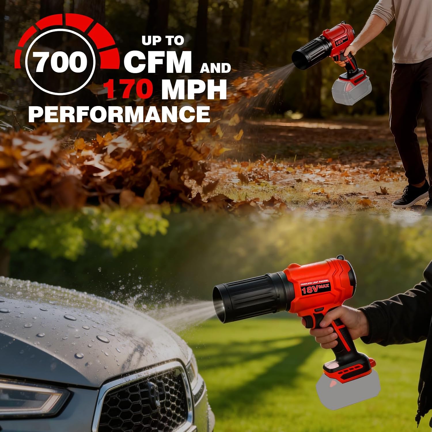 Cordless Leaf Blower for Milwaukee 18V Battery. 720-CFM 180-MPH Handheld Electric Brushless Dust Blower with Light. Battery Powered Leaf Blowers for Patio. Lawn Care. Leaves (Battery Not Included)