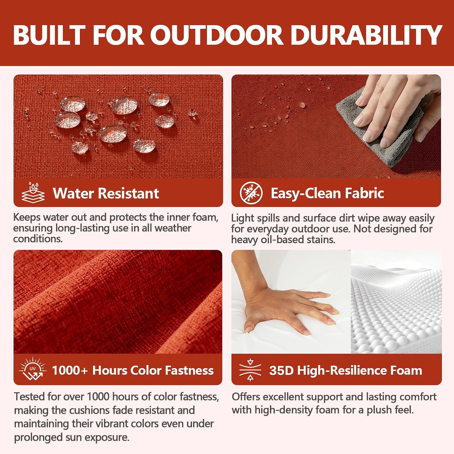 Goodgoods 24x24 Outdoor Deep Seat Cushions 2-Pack. 30D Foam. Quarry Red | 30D High-Resilience Foam. Fade-Resistant for 1000+ Hours. Water-Resistant for Outdoor Sofa Chairs