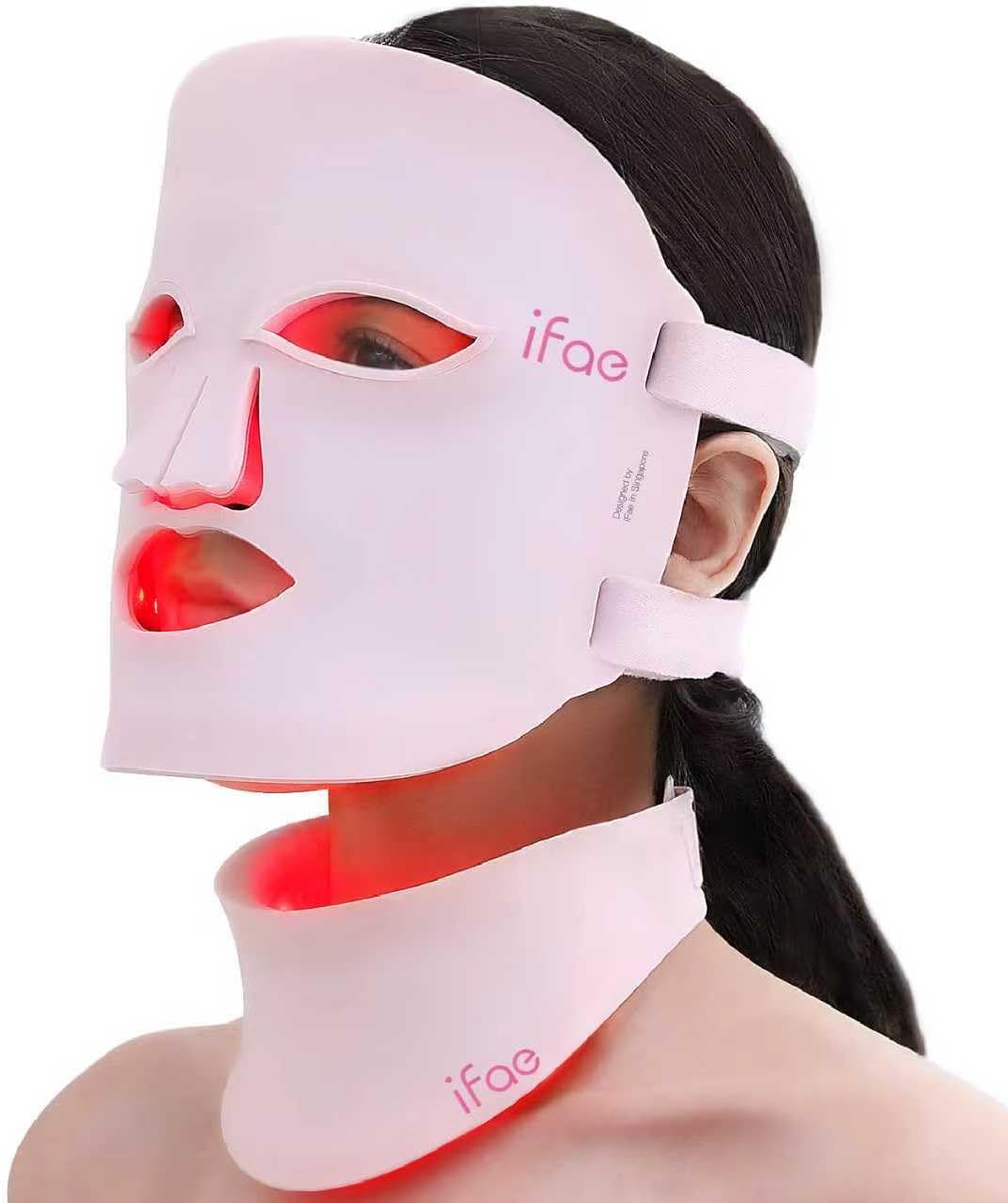 IFAE Red Light Therapy Mask for Face and Neck with 396 LEDs Pink | 850nm Near Infrared (NIR). 7 Mode Portable LED Face Mask for True Anti-Wrinkles Skincare at Home