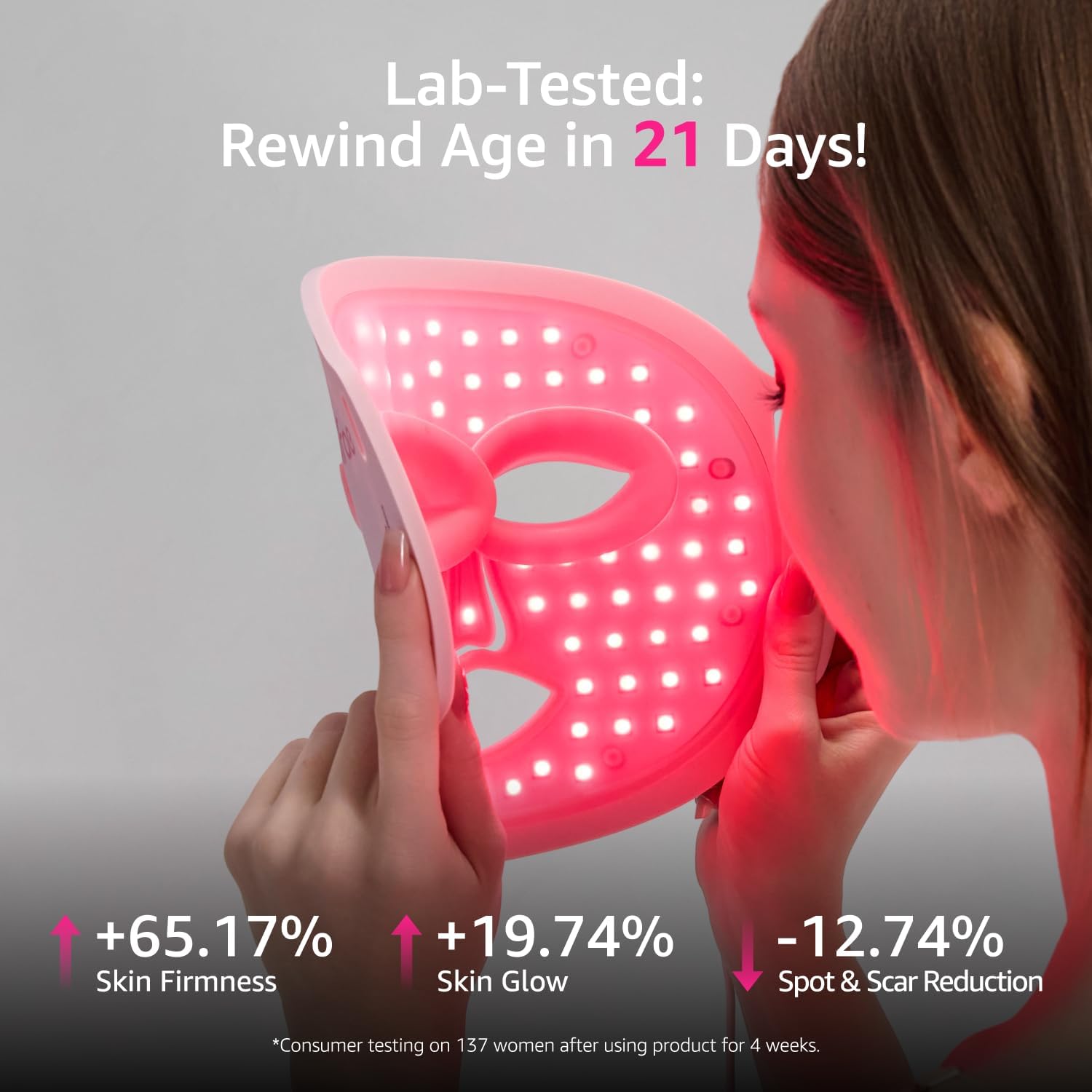IFAE Red Light Therapy Mask for Face and Neck with 396 LEDs Pink | 850nm Near Infrared (NIR). 7 Mode Portable LED Face Mask for True Anti-Wrinkles Skincare at Home