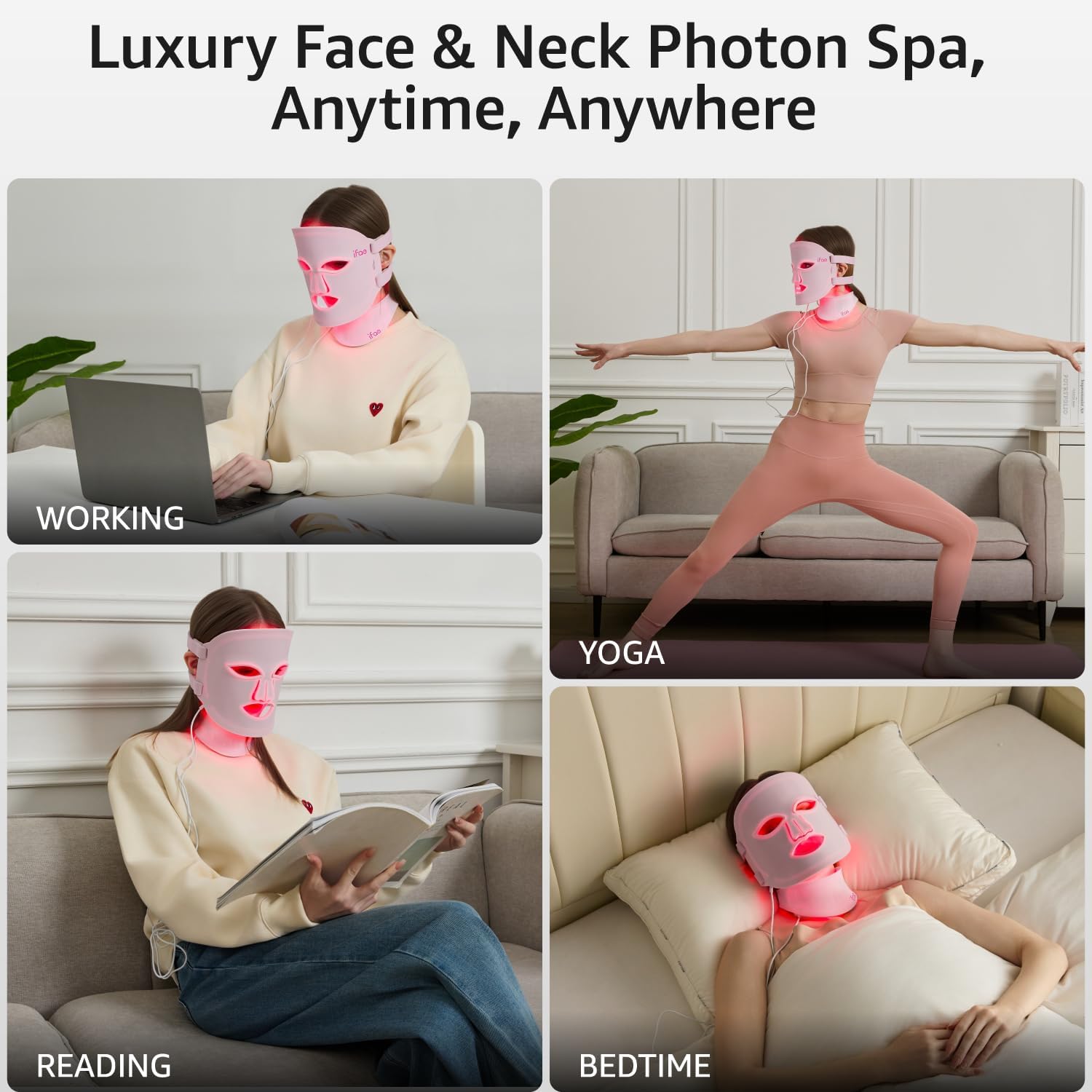 IFAE Red Light Therapy Mask for Face and Neck with 396 LEDs Pink | 850nm Near Infrared (NIR). 7 Mode Portable LED Face Mask for True Anti-Wrinkles Skincare at Home