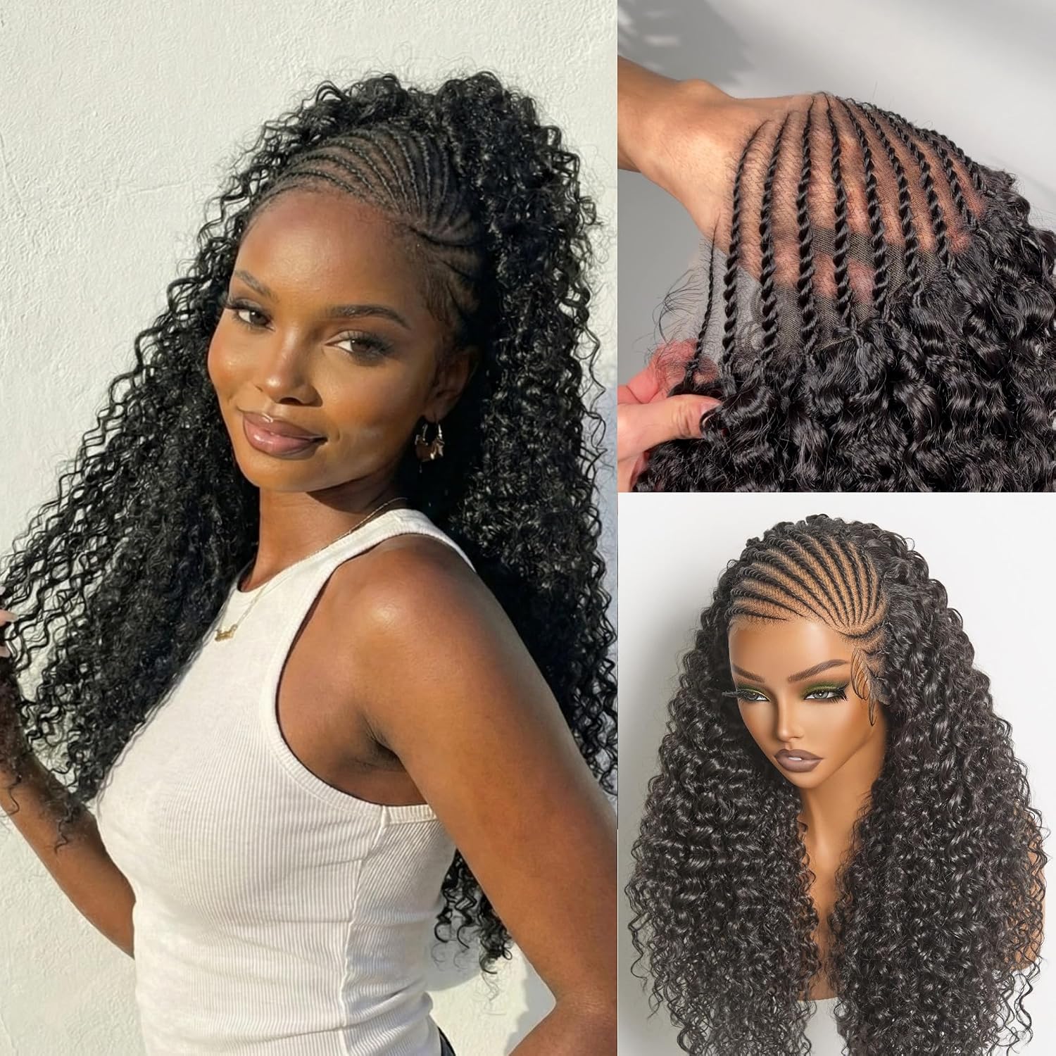 Frodio 13×6 Cornrow Braided Wigs for Black Women 24 Inches Lace Front Wig | Pre-Cut Water Wave Lace Wig Veralux™ Fiber Natural Look Beginner Friendly