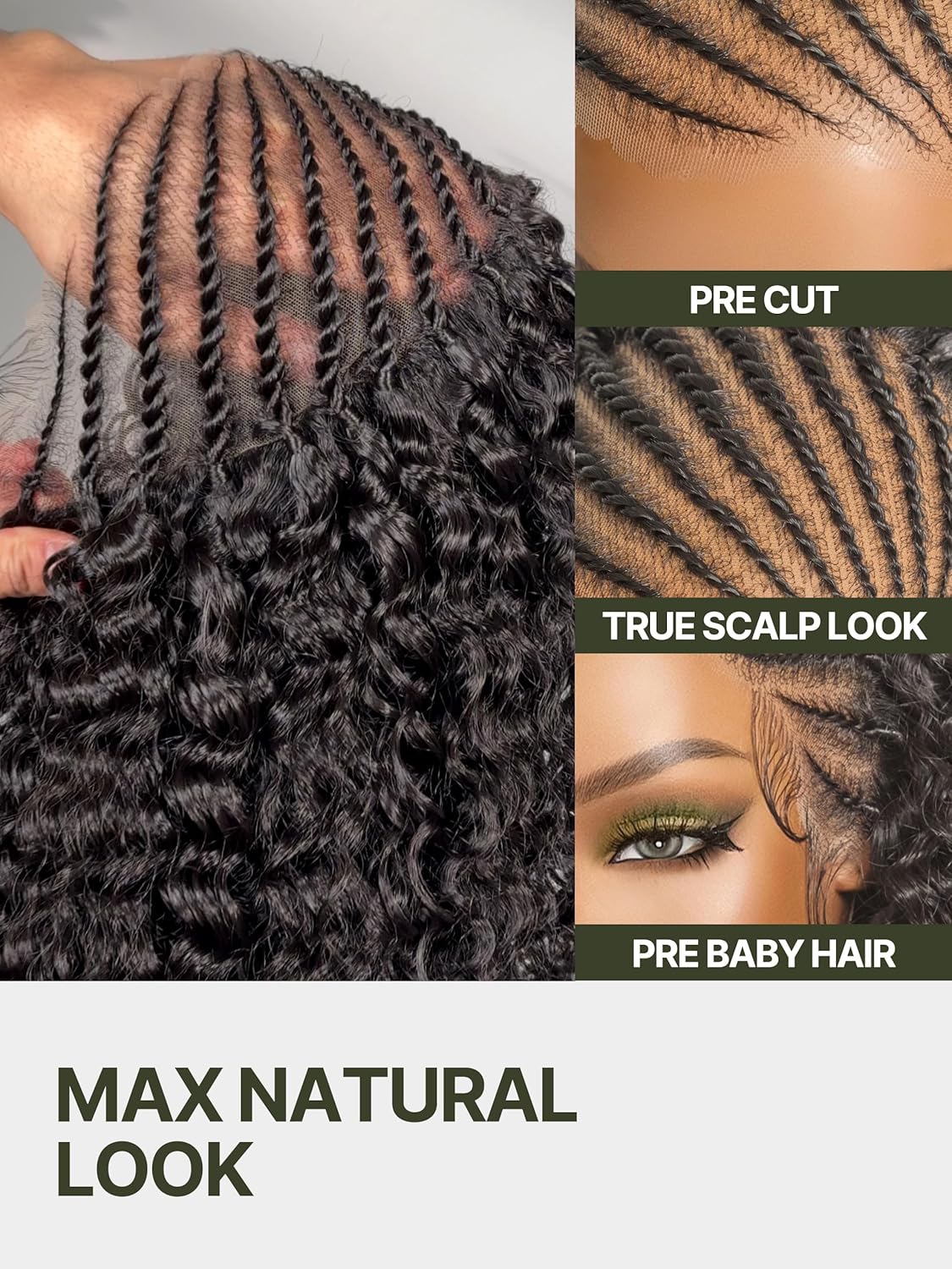 Frodio 13×6 Cornrow Braided Wigs for Black Women 24 Inches Lace Front Wig | Pre-Cut Water Wave Lace Wig Veralux™ Fiber Natural Look Beginner Friendly