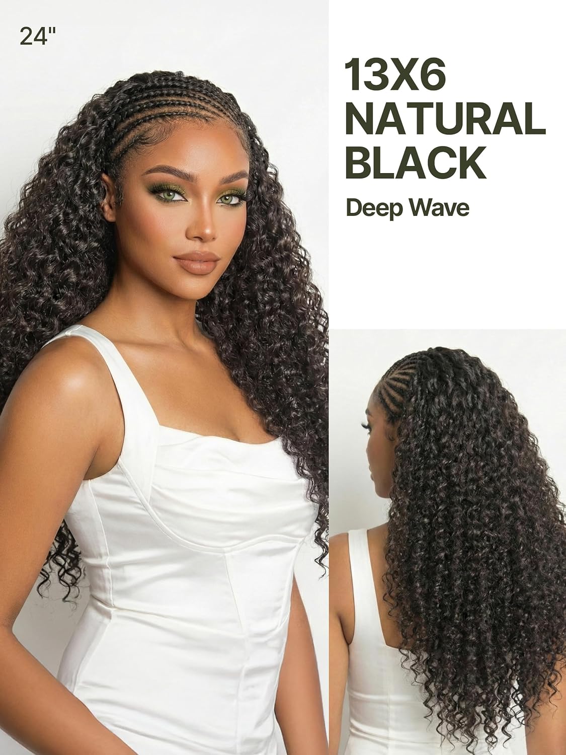 Frodio 13×6 Cornrow Braided Wigs for Black Women 24 Inches Lace Front Wig | Pre-Cut Water Wave Lace Wig Veralux™ Fiber Natural Look Beginner Friendly